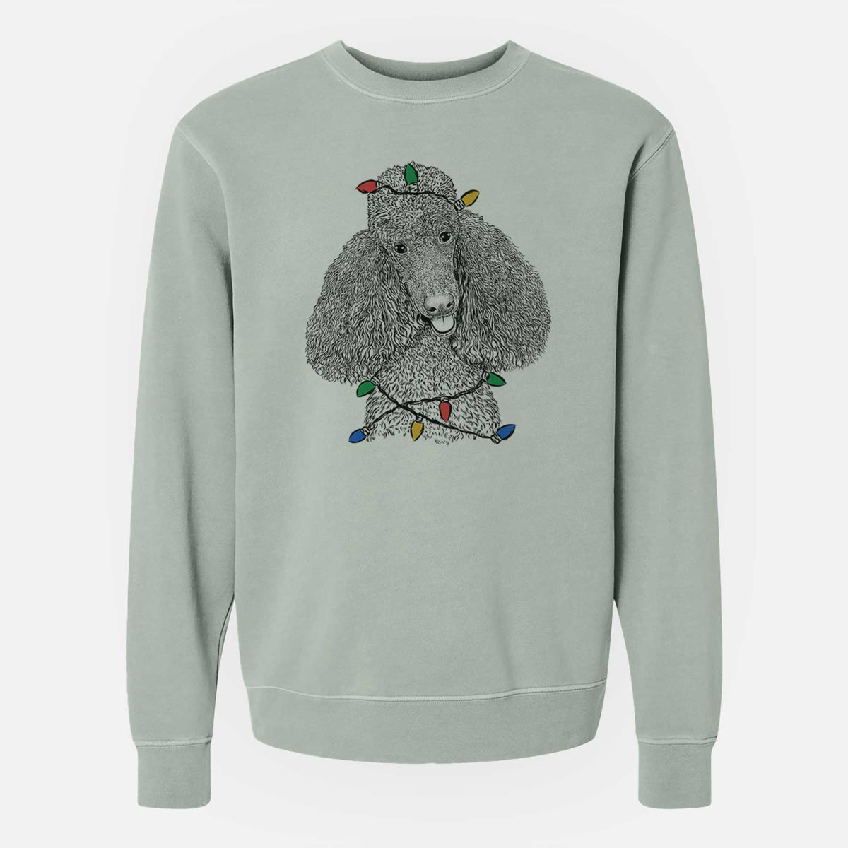 Christmas Lights Henry the Standard Poodle - Unisex Pigment Dyed Crew Sweatshirt