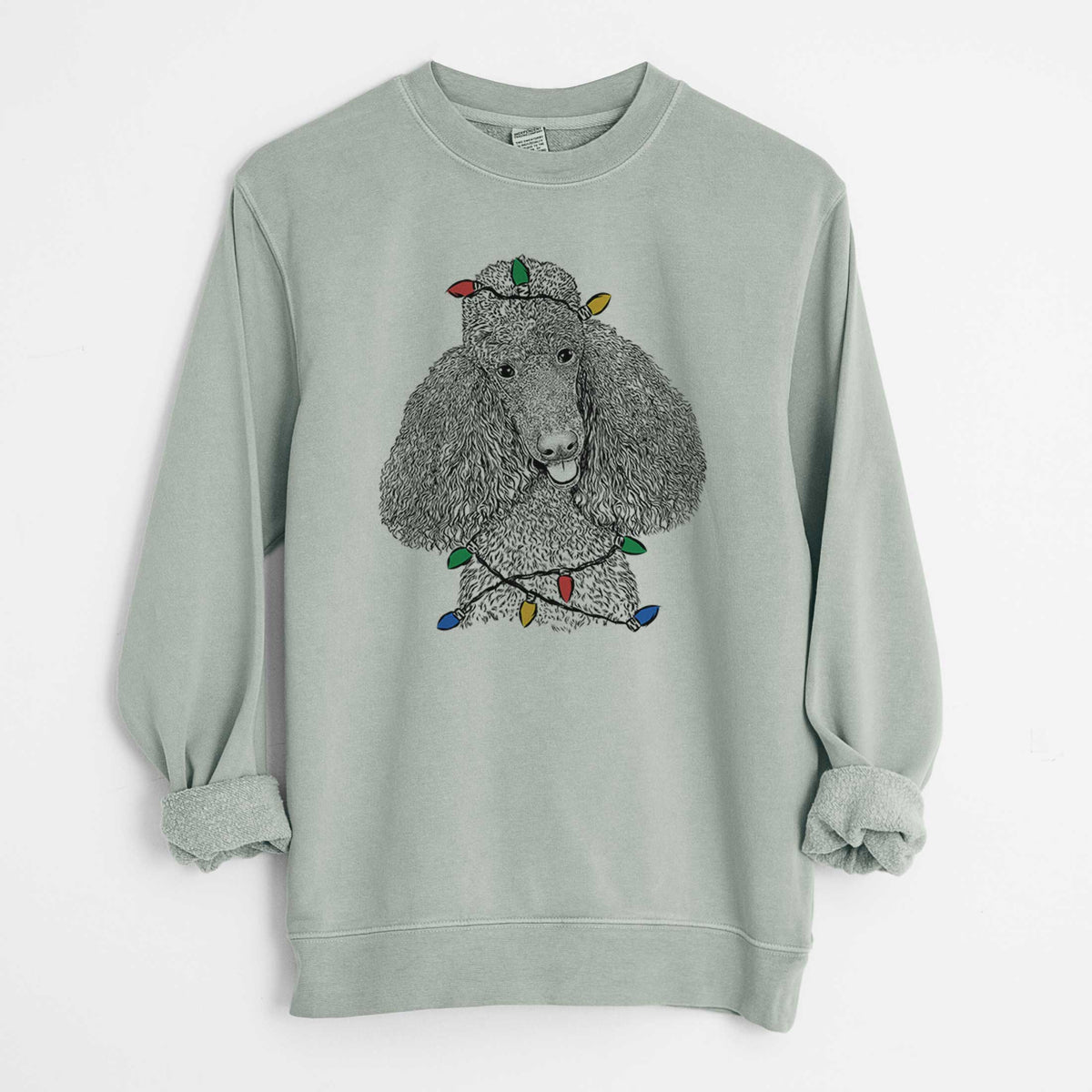 Christmas Lights Henry the Standard Poodle - Unisex Pigment Dyed Crew Sweatshirt