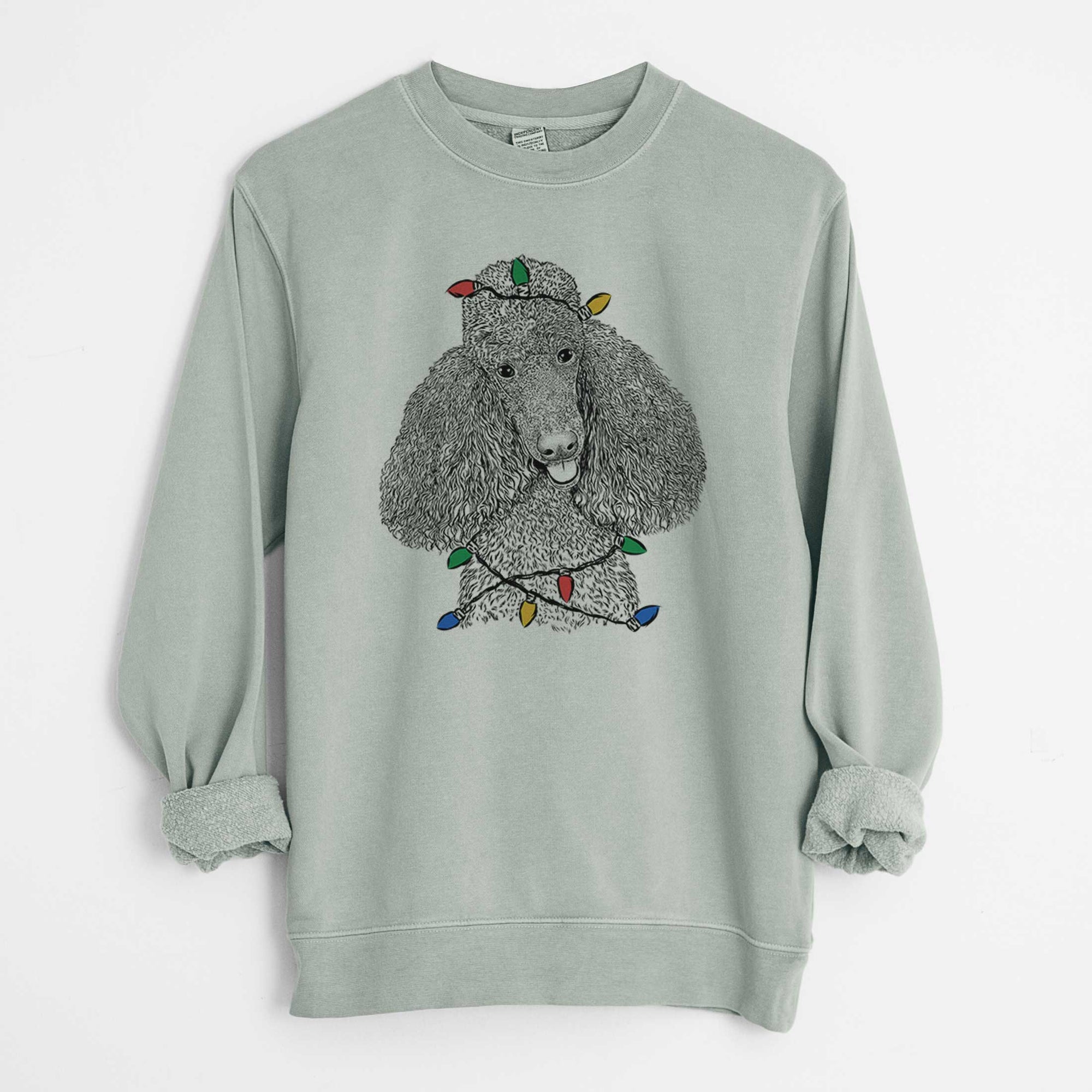 Christmas Lights Henry the Standard Poodle - Unisex Pigment Dyed Crew Sweatshirt