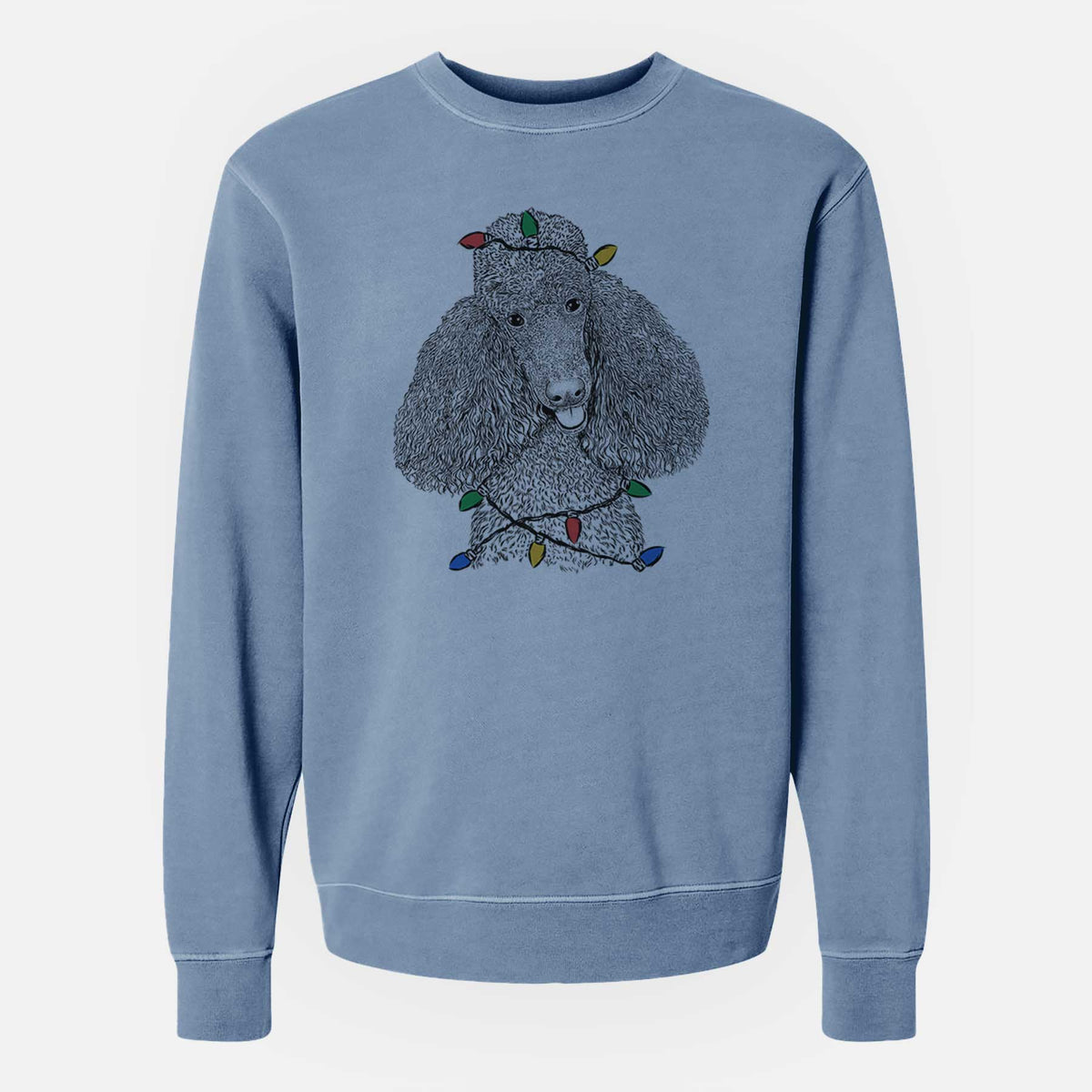 Christmas Lights Henry the Standard Poodle - Unisex Pigment Dyed Crew Sweatshirt