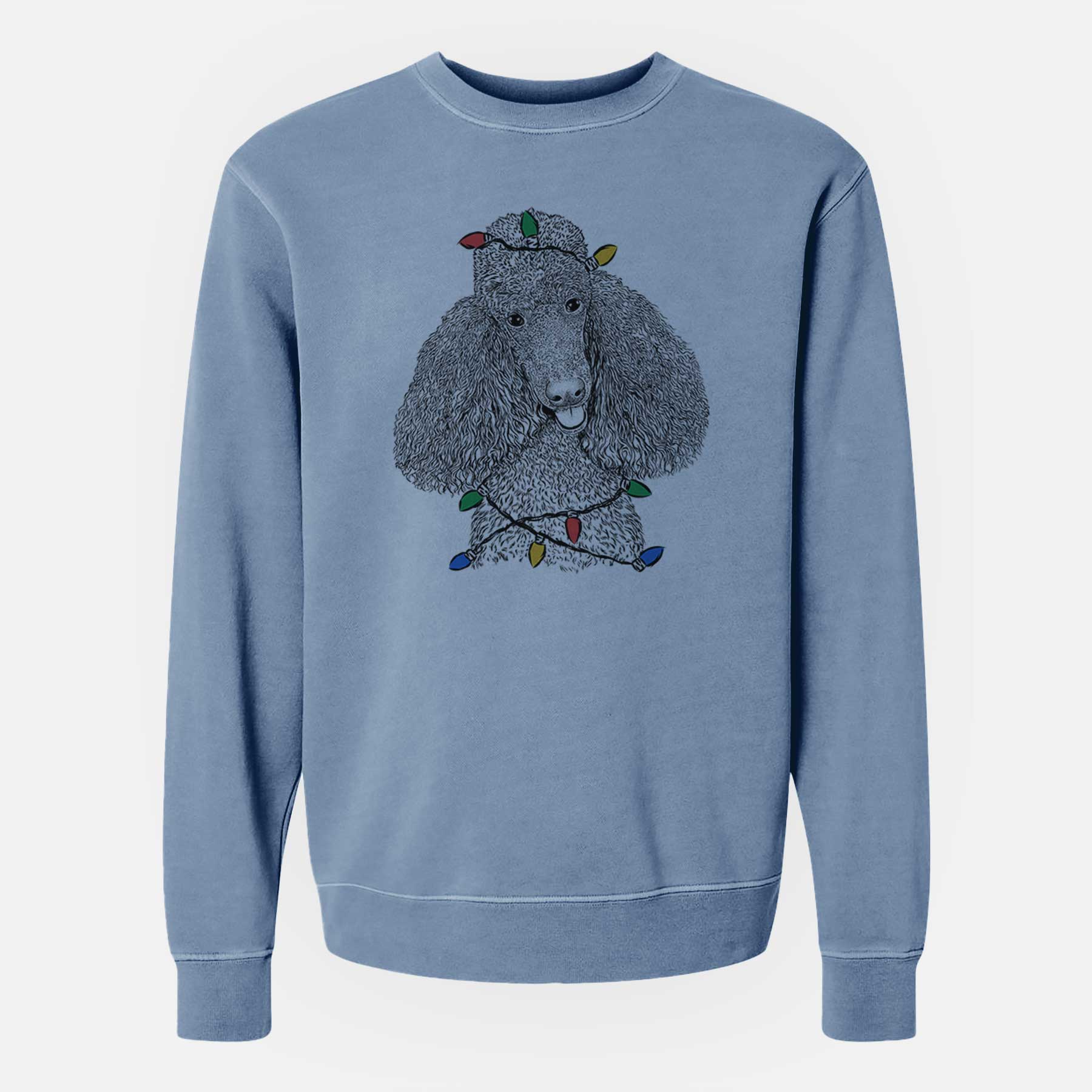 Christmas Lights Henry the Standard Poodle - Unisex Pigment Dyed Crew Sweatshirt