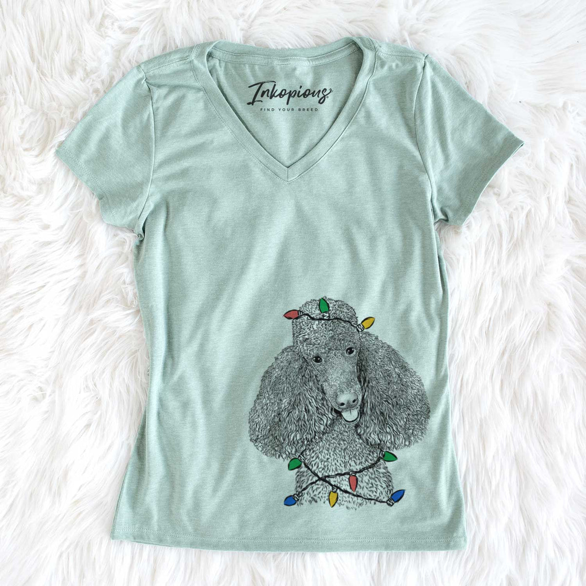 Christmas Lights Henry the Standard Poodle - Women&#39;s V-neck Shirt