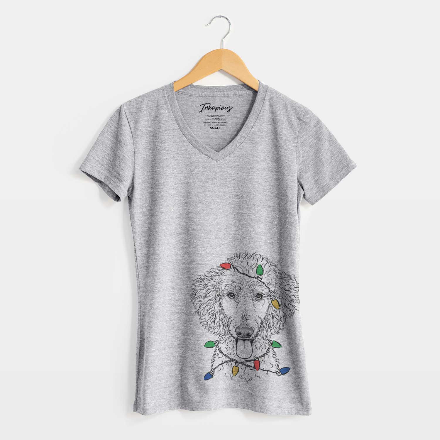 Christmas Lights Henry the White Standard Poodle - Women's V-neck Shirt