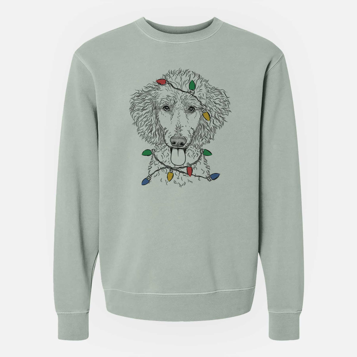 Christmas Lights Henry the White Standard Poodle - Unisex Pigment Dyed Crew Sweatshirt