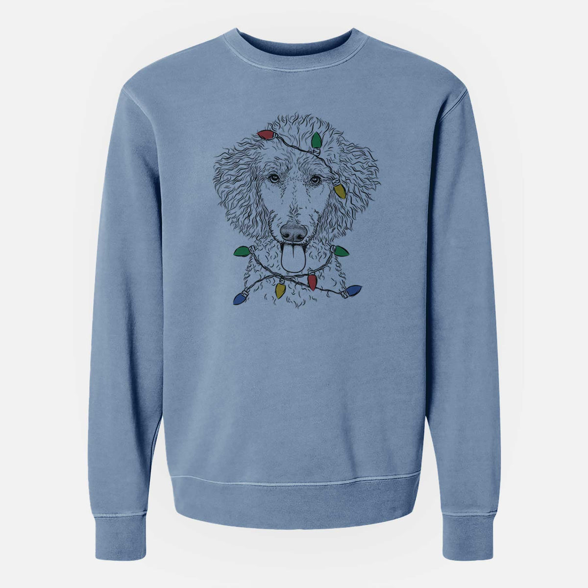 Christmas Lights Henry the White Standard Poodle - Unisex Pigment Dyed Crew Sweatshirt
