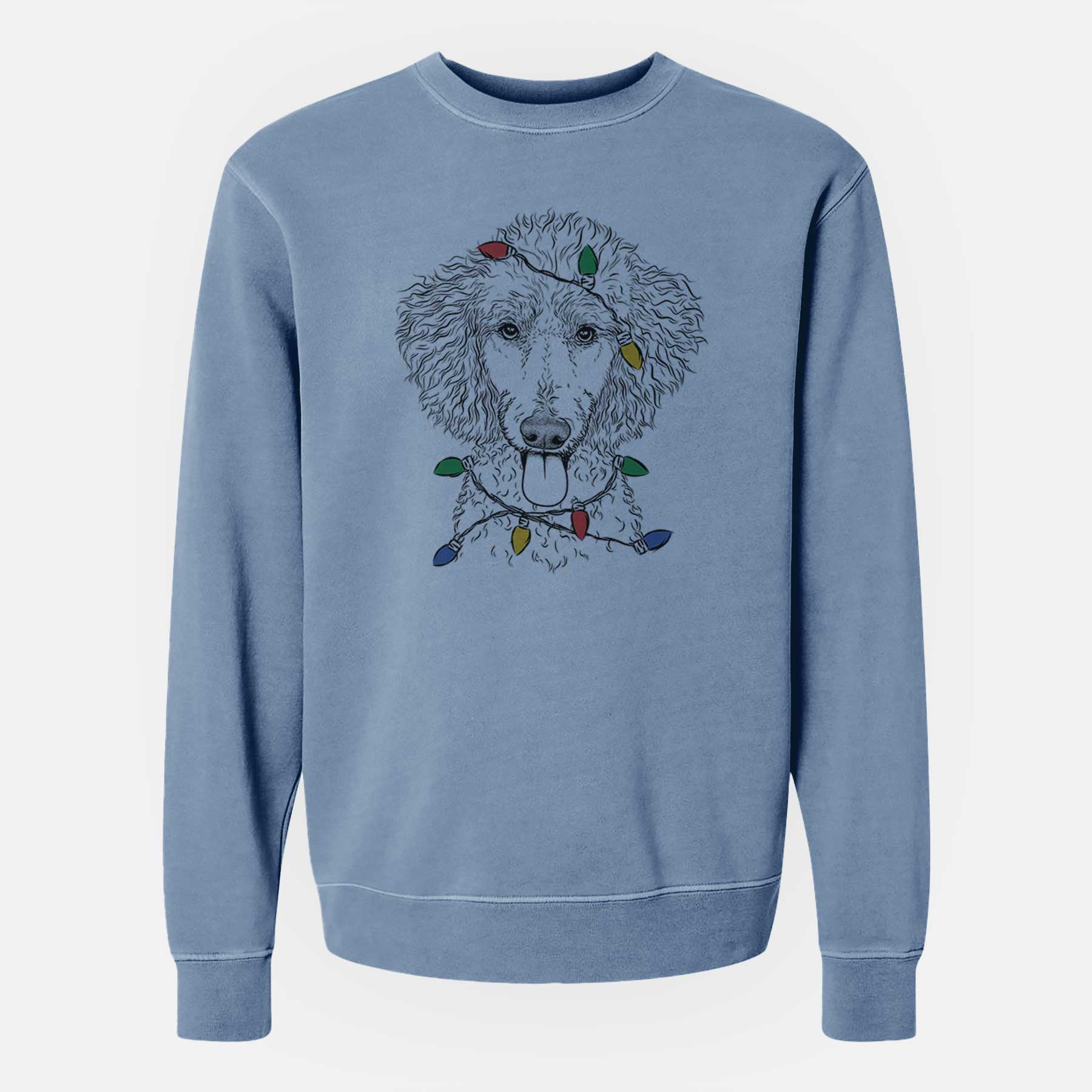 Christmas Lights Henry the White Standard Poodle - Unisex Pigment Dyed Crew Sweatshirt