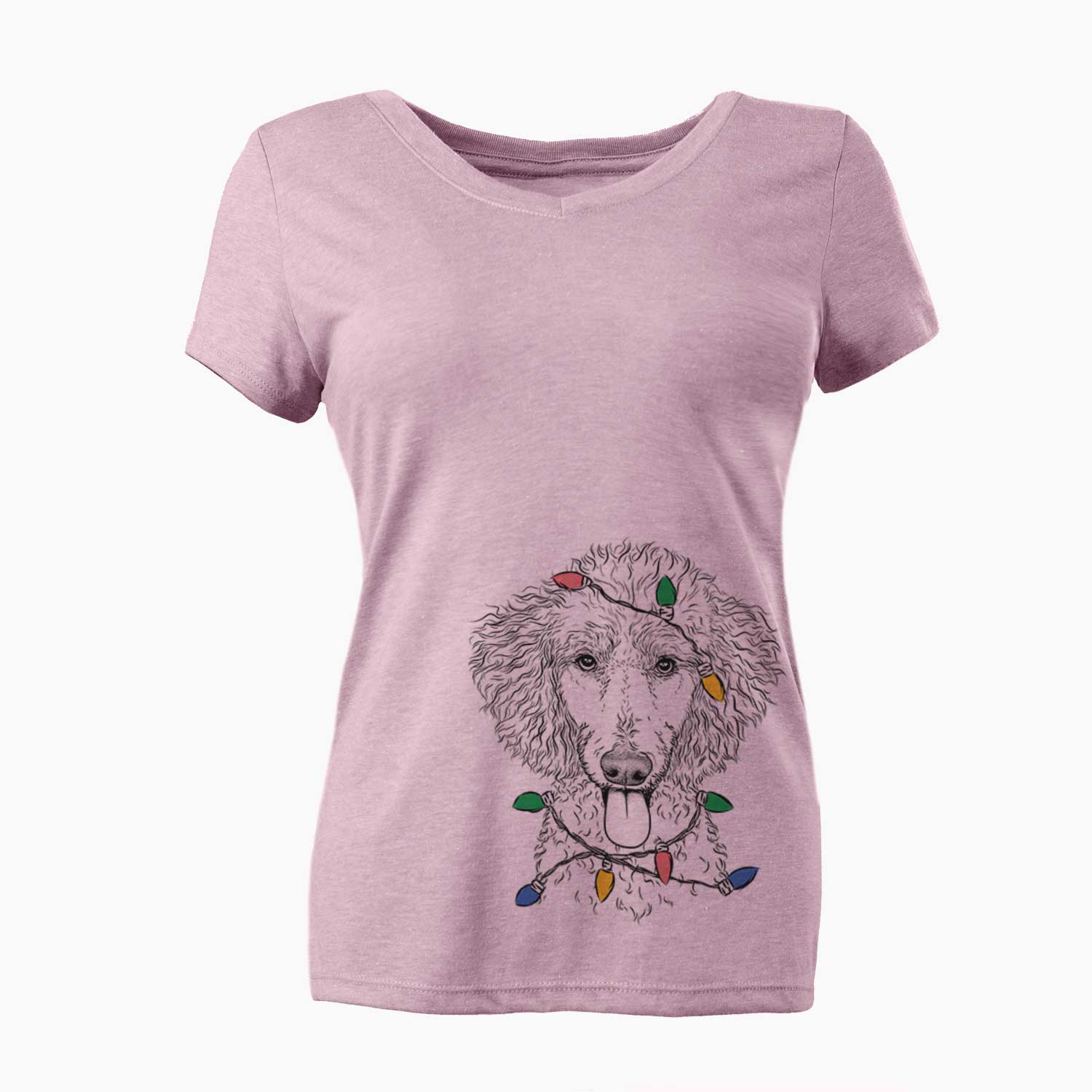 Christmas Lights Henry the White Standard Poodle - Women's V-neck Shirt