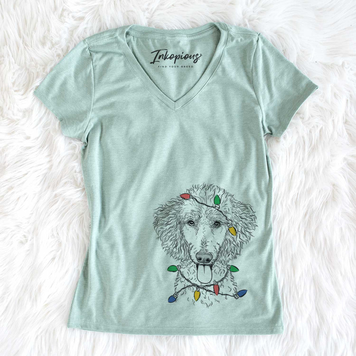 Christmas Lights Henry the White Standard Poodle - Women&#39;s V-neck Shirt