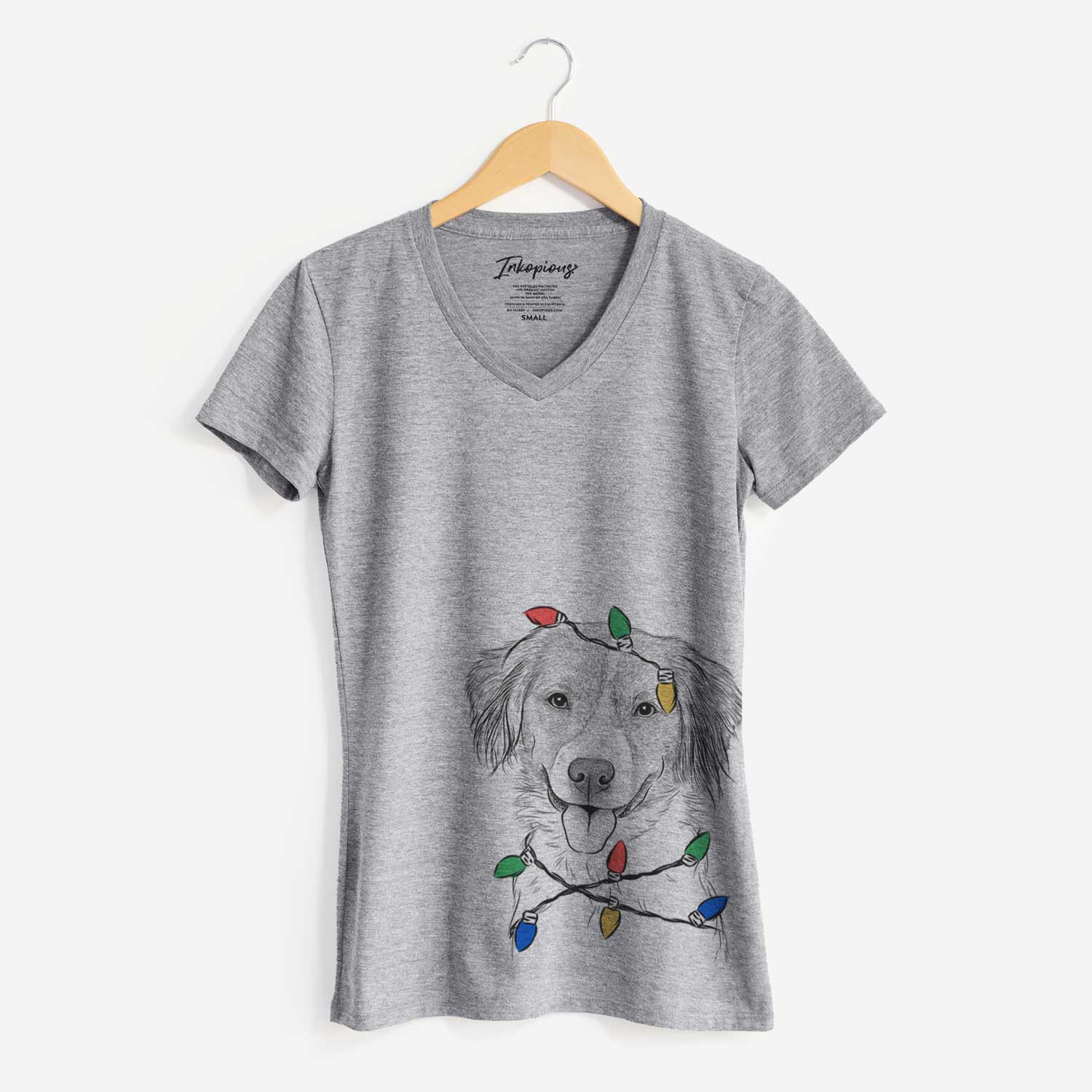 Christmas Lights Hercules the Nederlandse Kooikerhondje - Women's V-neck Shirt