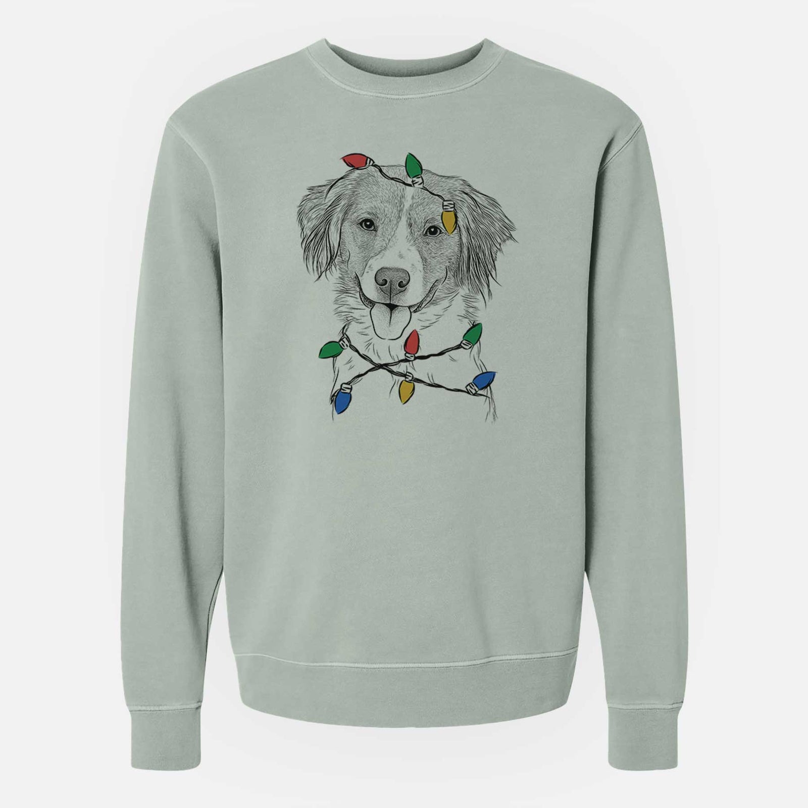 Christmas Lights Hercules the Nederlandse Kooikerhondje - Unisex Pigment Dyed Crew Sweatshirt