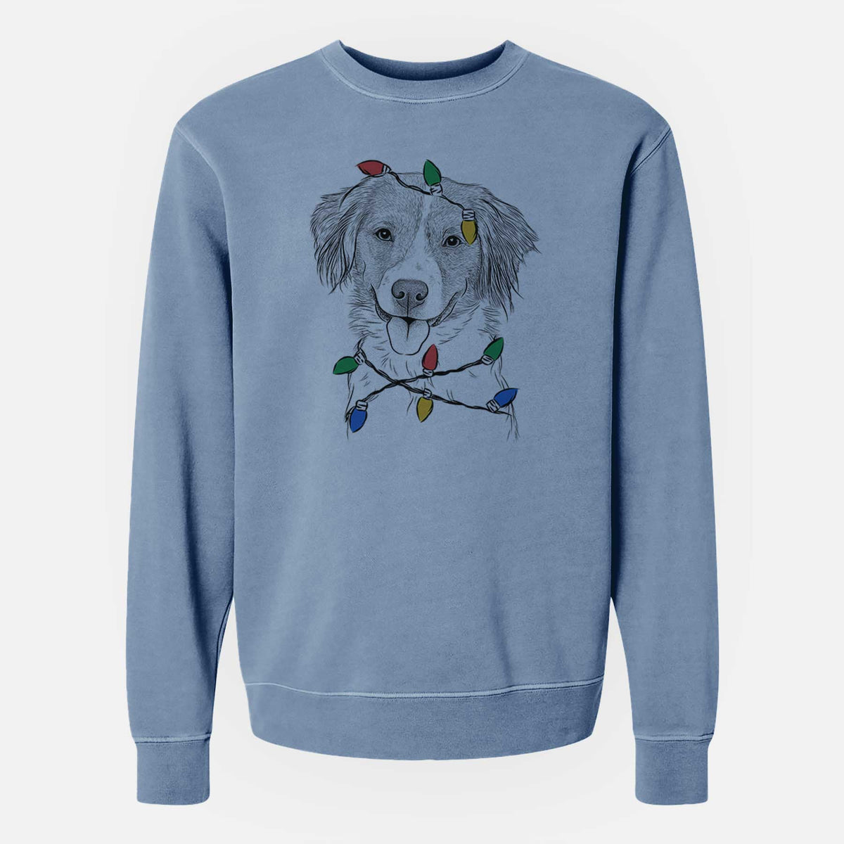 Christmas Lights Hercules the Nederlandse Kooikerhondje - Unisex Pigment Dyed Crew Sweatshirt