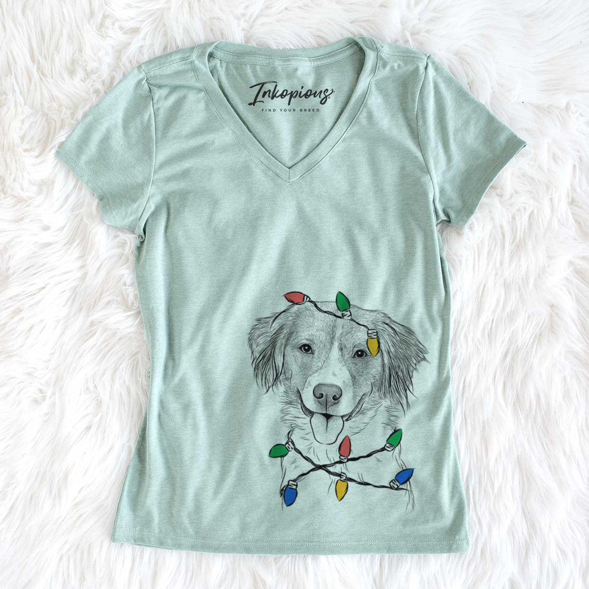 Christmas Lights Hercules the Nederlandse Kooikerhondje - Women&#39;s V-neck Shirt