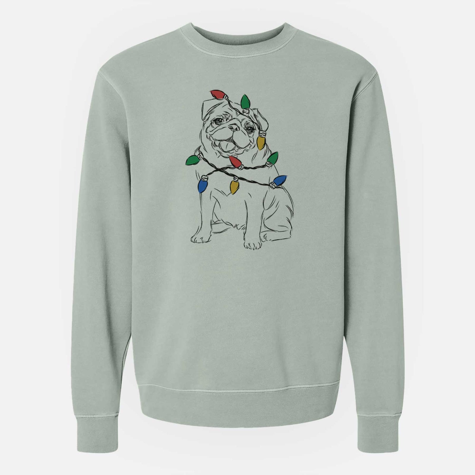 Christmas Lights Higgins the Pug - Unisex Pigment Dyed Crew Sweatshirt