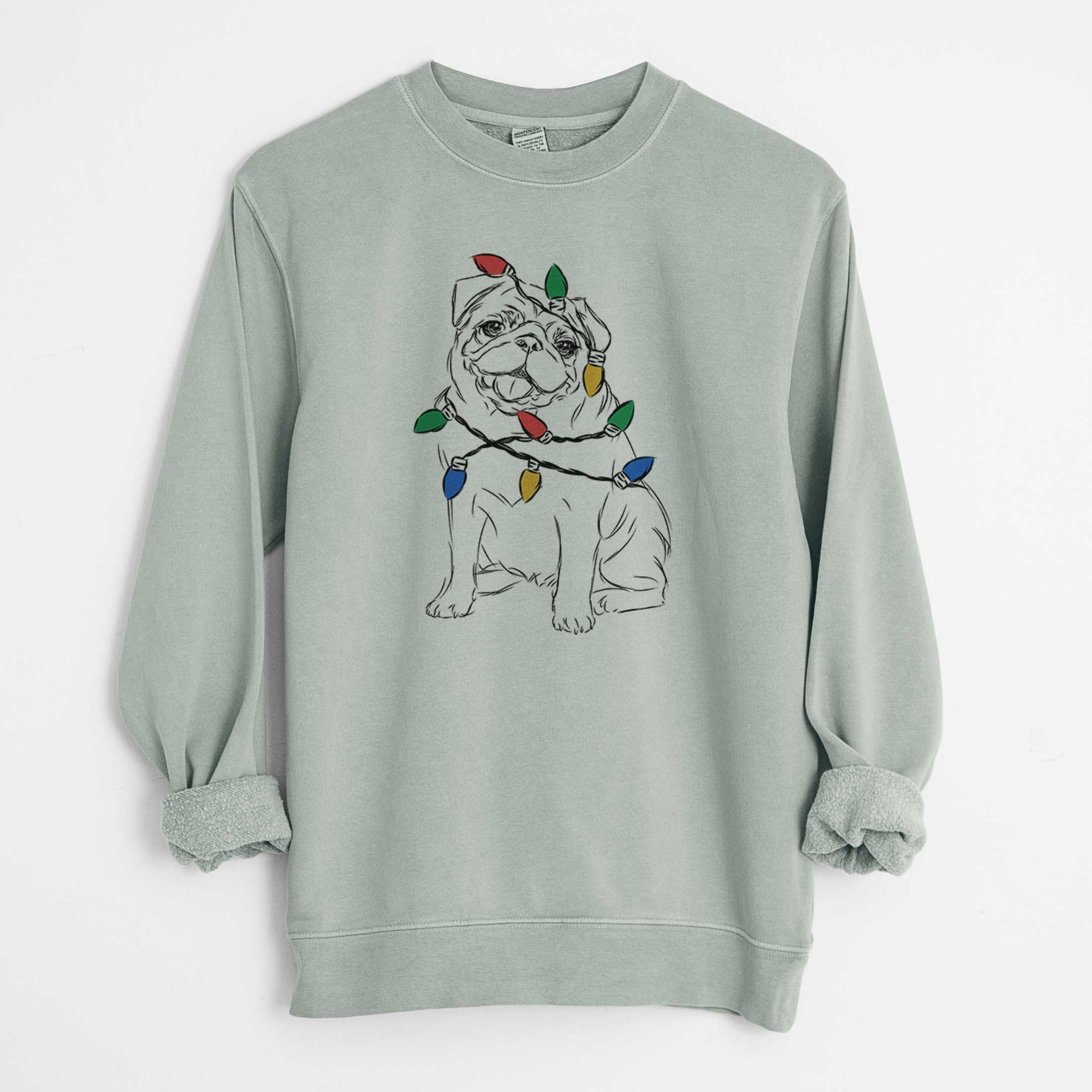 Christmas Lights Higgins the Pug - Unisex Pigment Dyed Crew Sweatshirt