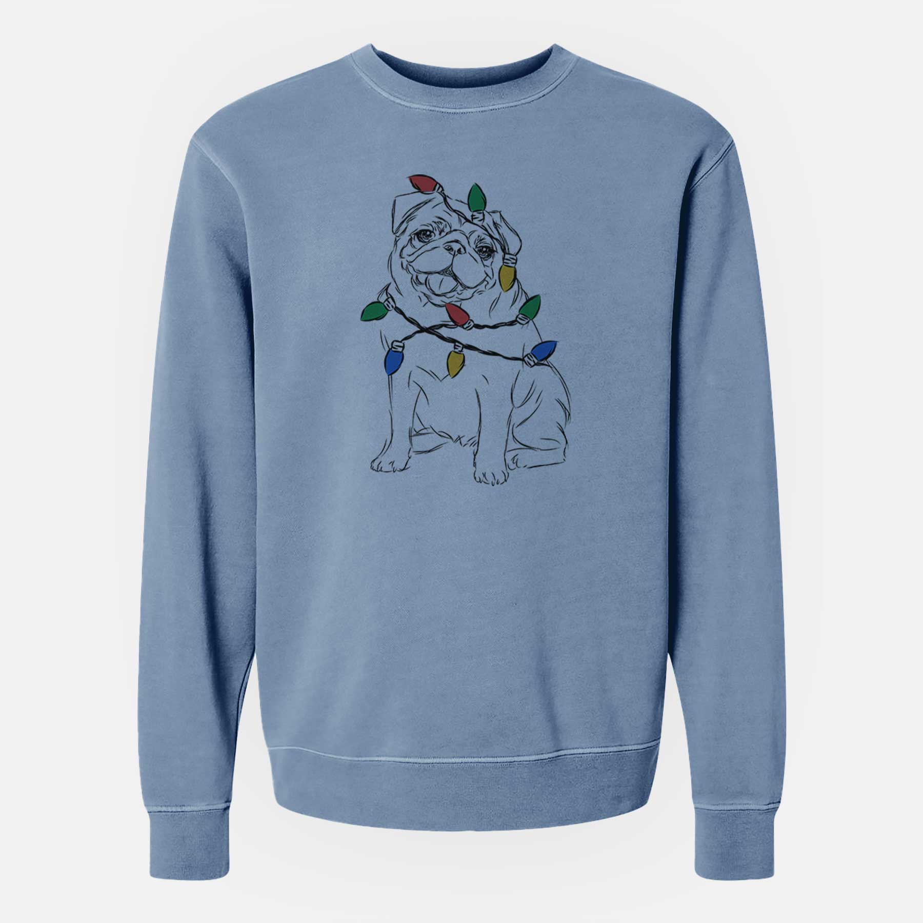 Christmas Lights Higgins the Pug - Unisex Pigment Dyed Crew Sweatshirt