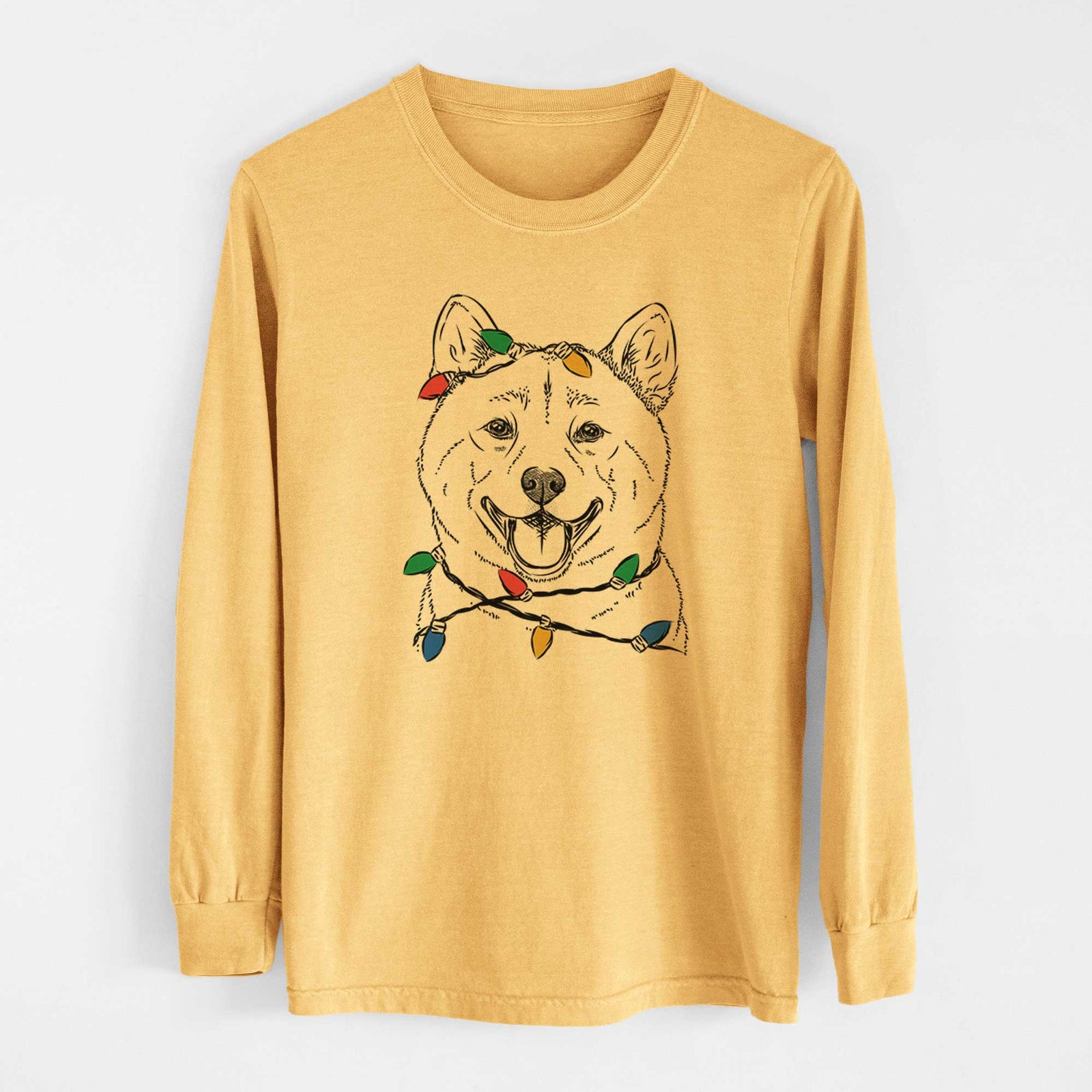 Christmas Lights Hiro the Shiba Inu - Heavyweight 100% Cotton Long Sleeve
