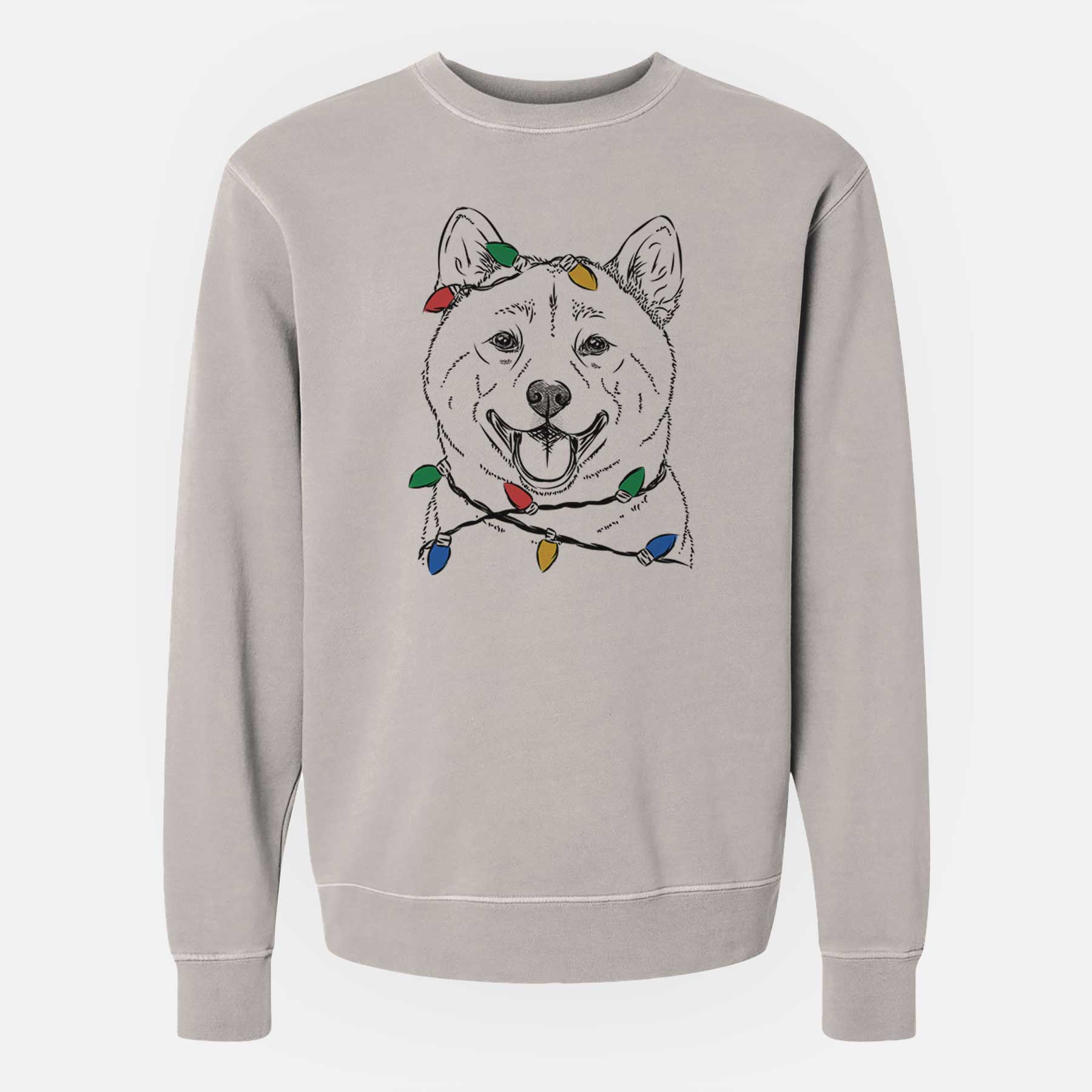 Christmas Lights Hiro the Shiba Inu - Unisex Pigment Dyed Crew Sweatshirt