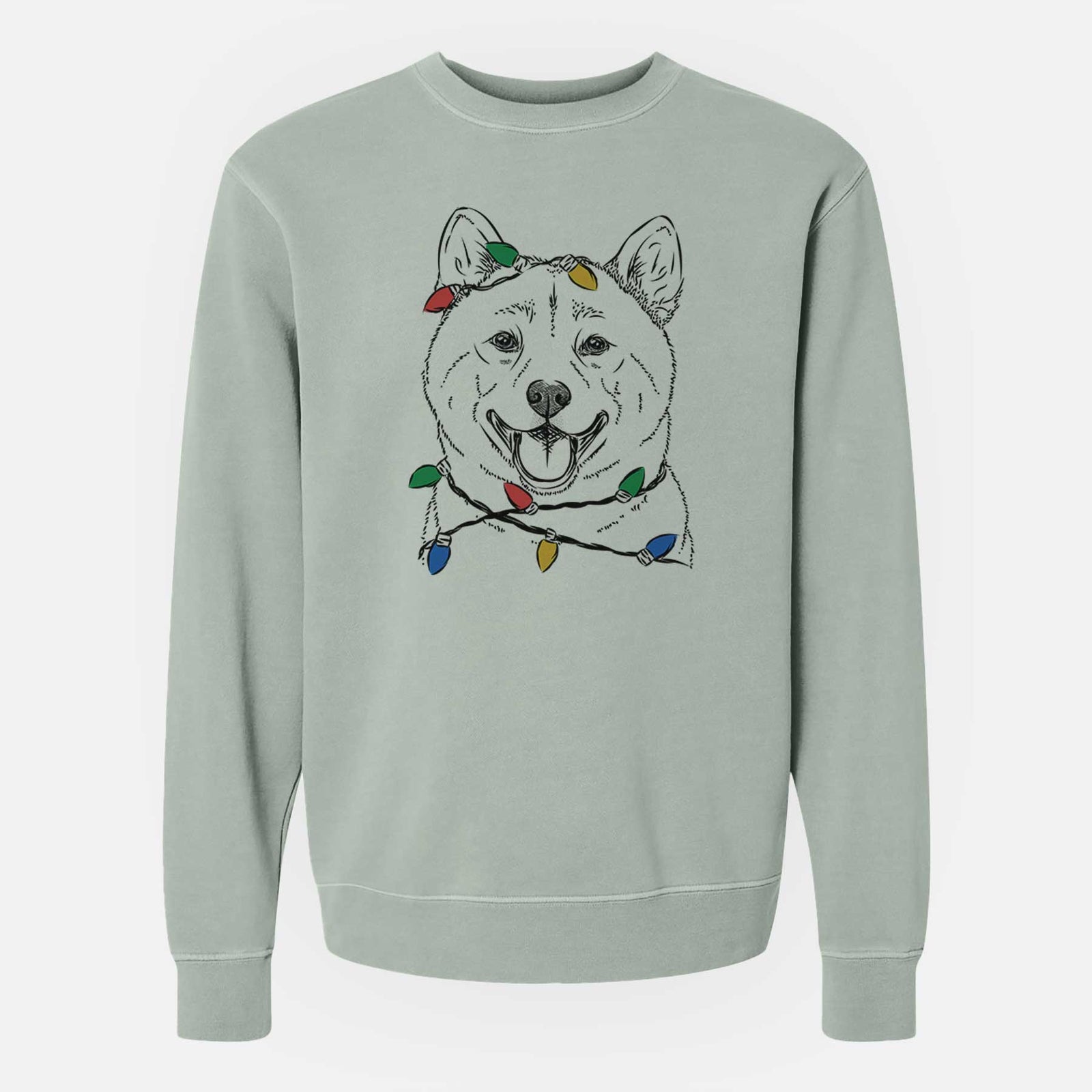 Christmas Lights Hiro the Shiba Inu - Unisex Pigment Dyed Crew Sweatshirt