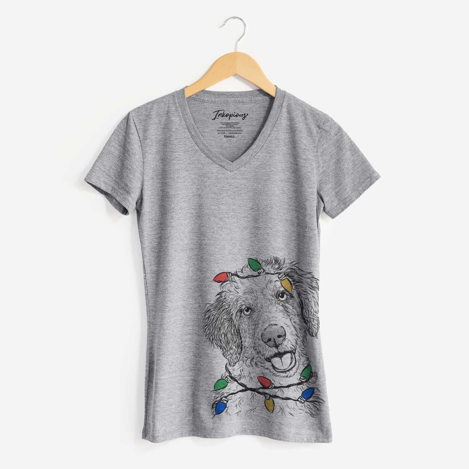 Christmas Lights Hoge the Aussiedoodle - Women's V-neck Shirt