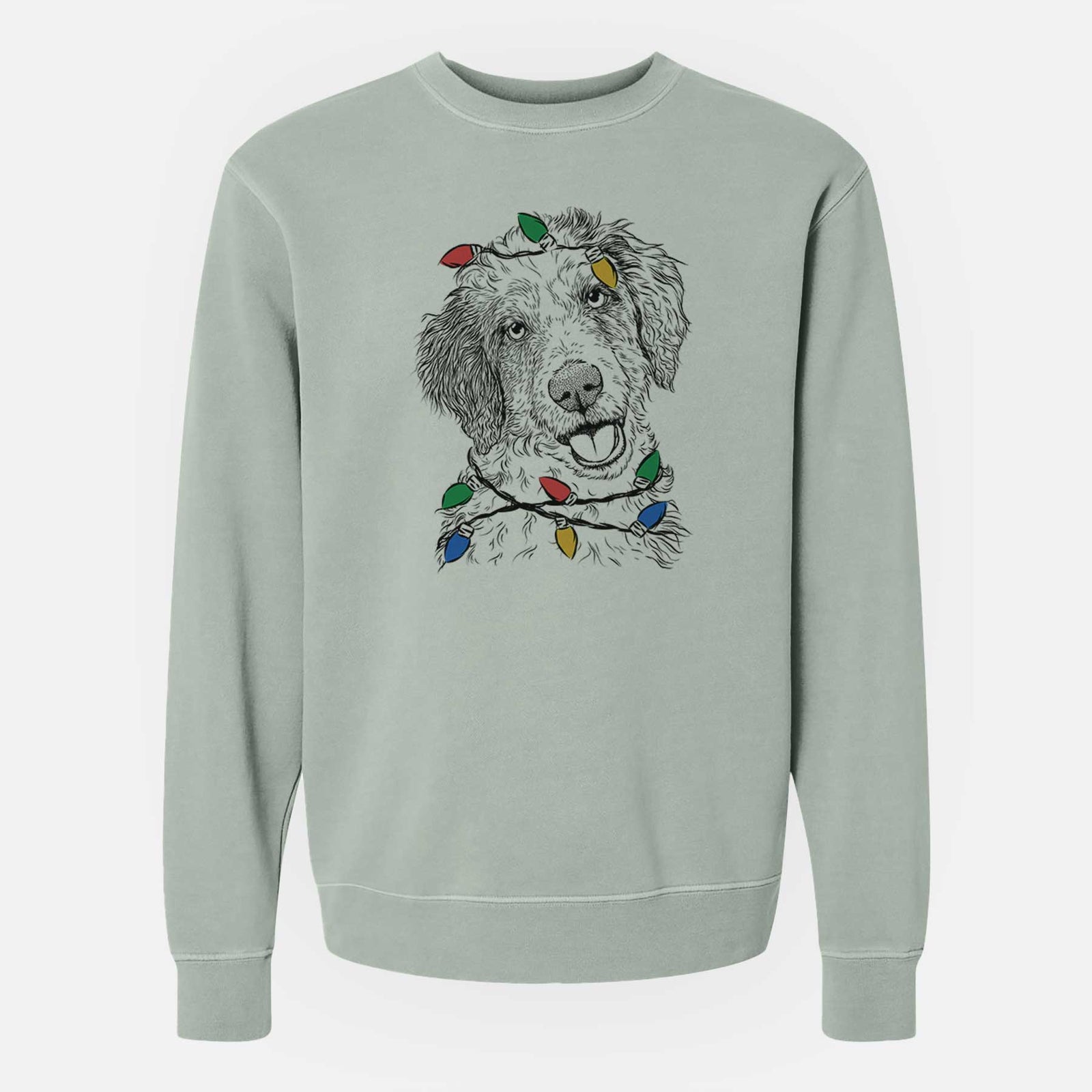 Christmas Lights Hoge the Aussiedoodle - Unisex Pigment Dyed Crew Sweatshirt