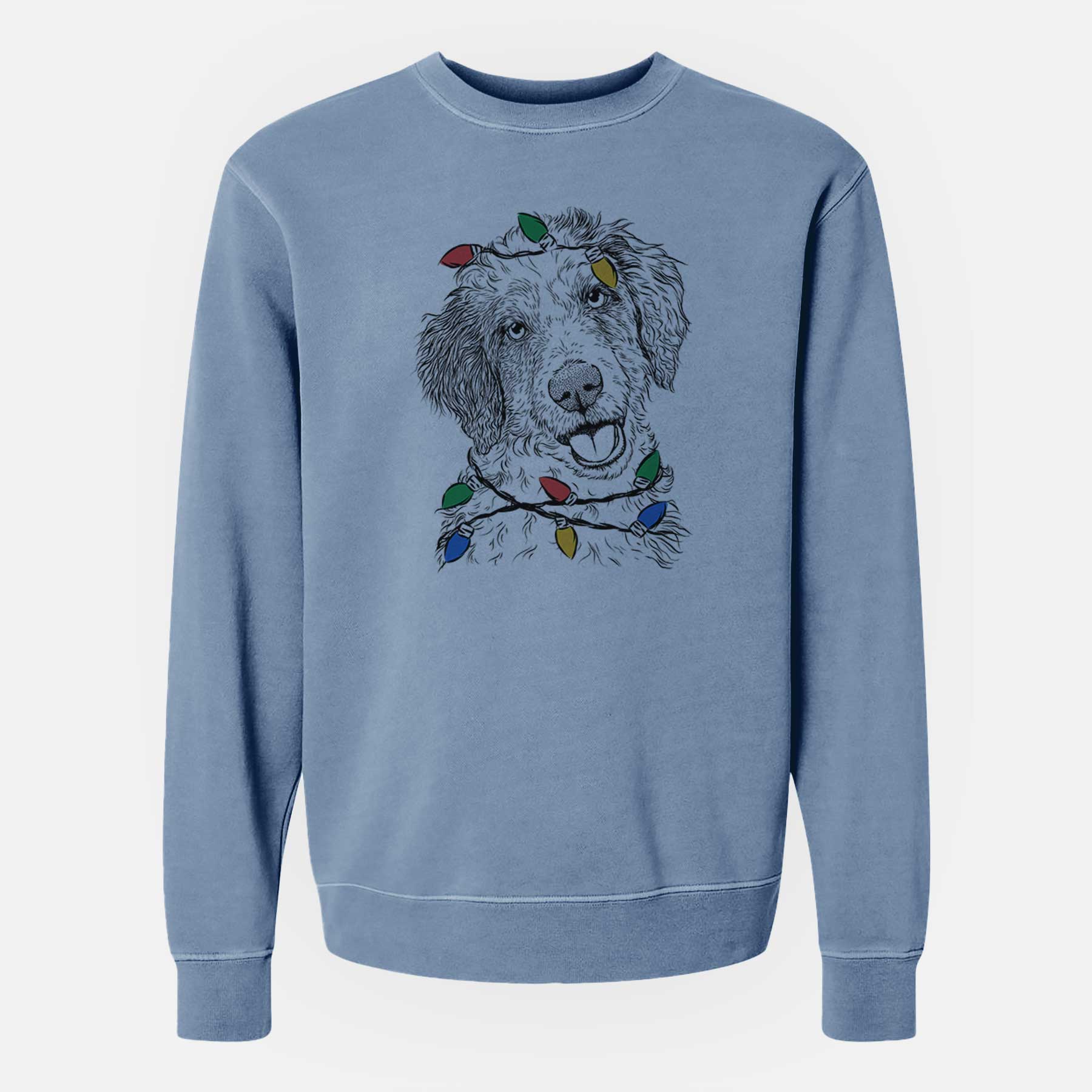 Christmas Lights Hoge the Aussiedoodle - Unisex Pigment Dyed Crew Sweatshirt