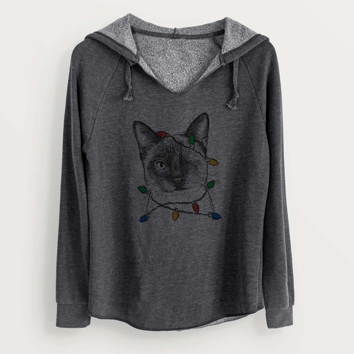 Christmas Lights Hoggle the Siamese Cat - Cali Wave Hooded Sweatshirt