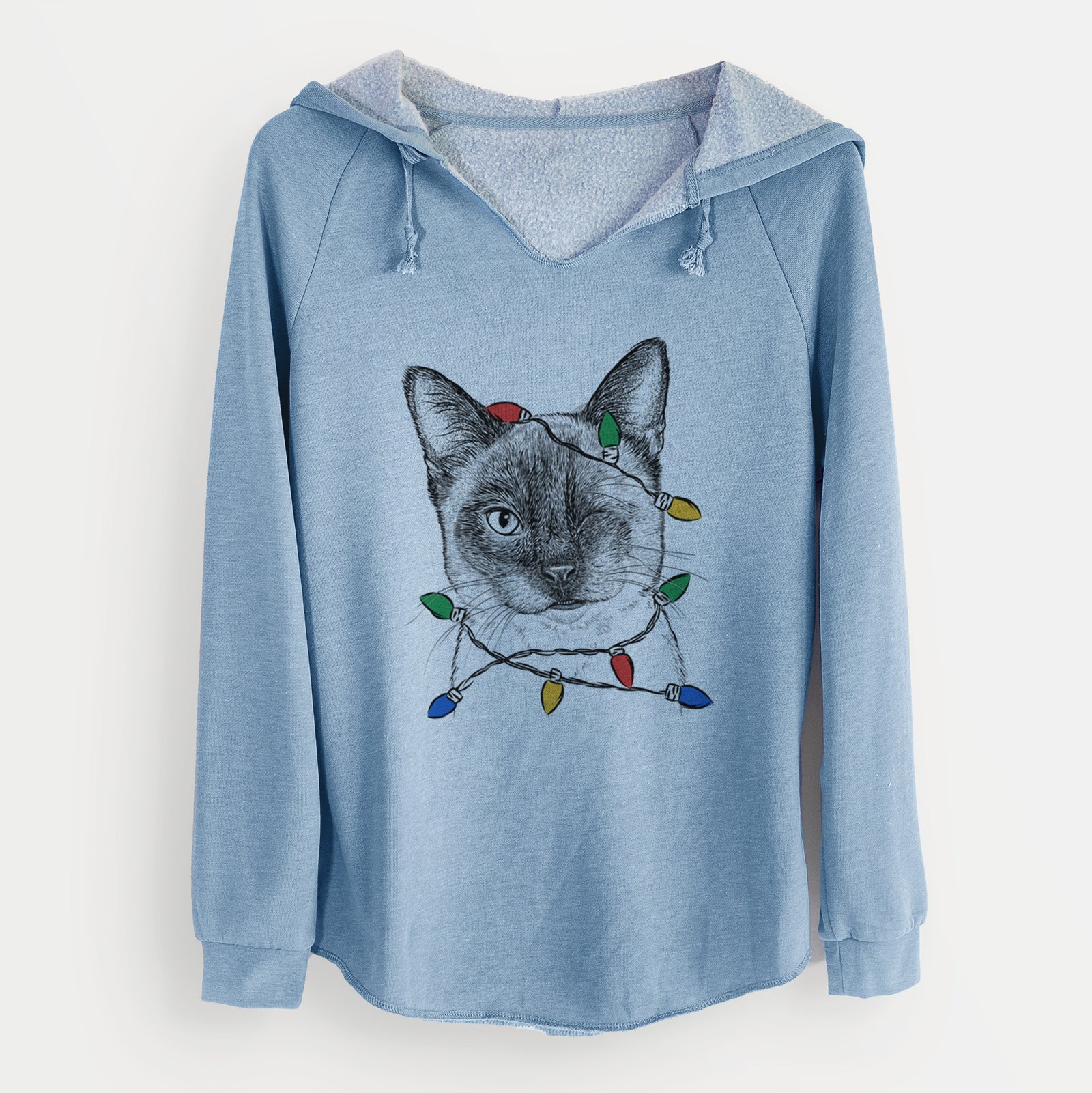 Christmas Lights Hoggle the Siamese Cat - Cali Wave Hooded Sweatshirt