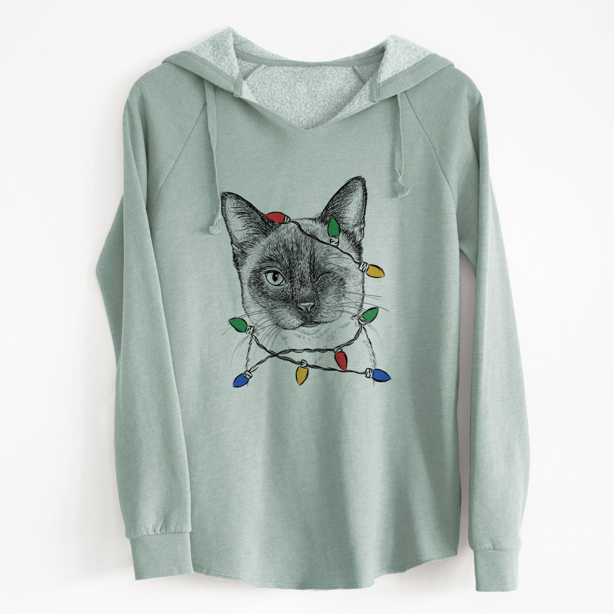 Christmas Lights Hoggle the Siamese Cat - Cali Wave Hooded Sweatshirt