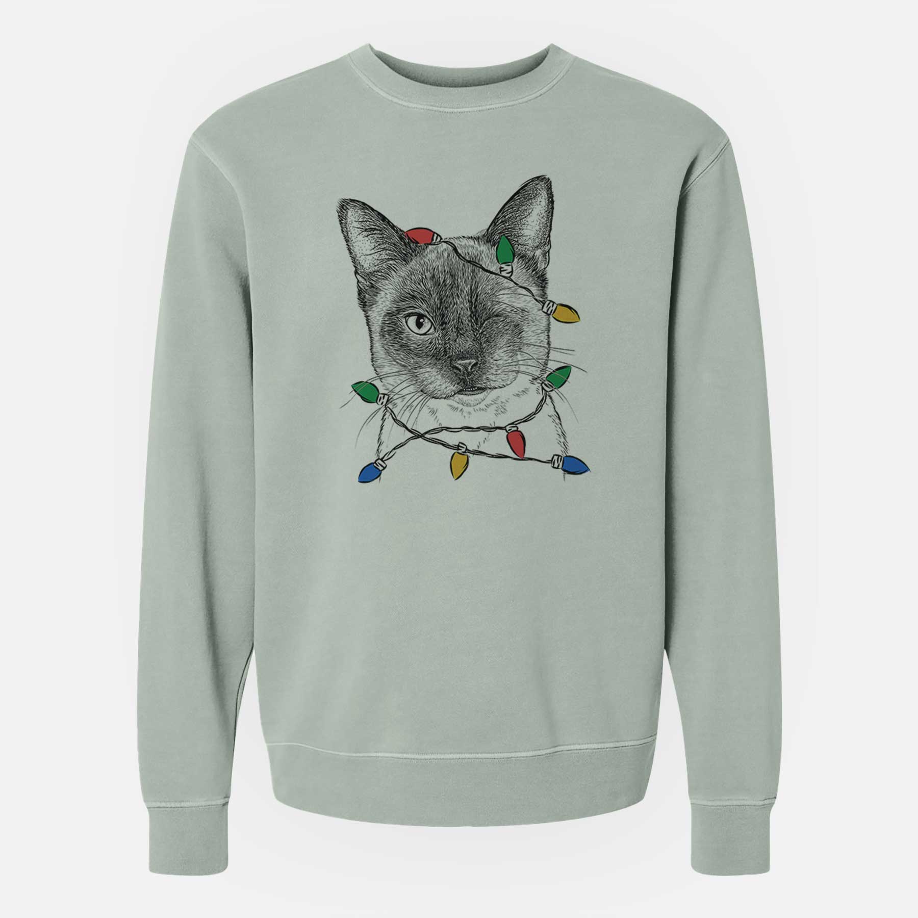 Christmas Lights Hoggle the Siamese Cat - Unisex Pigment Dyed Crew Sweatshirt