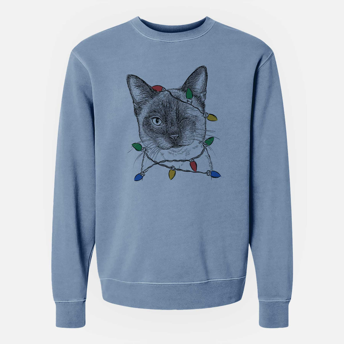 Christmas Lights Hoggle the Siamese Cat - Unisex Pigment Dyed Crew Sweatshirt