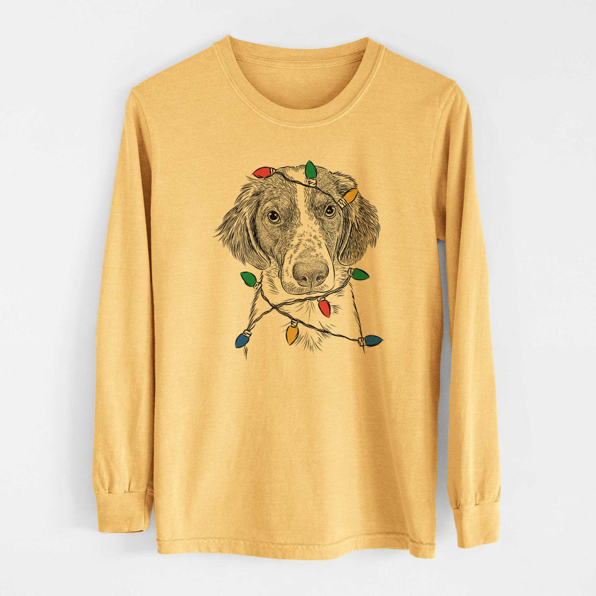 Christmas Lights Holly the Brittany Spaniel - Heavyweight 100% Cotton Long Sleeve