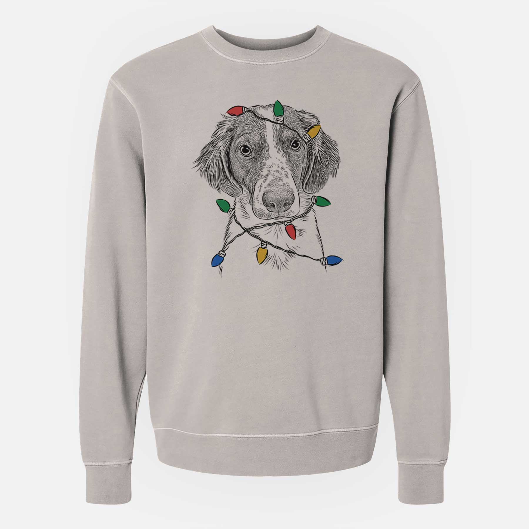 Christmas Lights Holly the Brittany Spaniel - Unisex Pigment Dyed Crew Sweatshirt