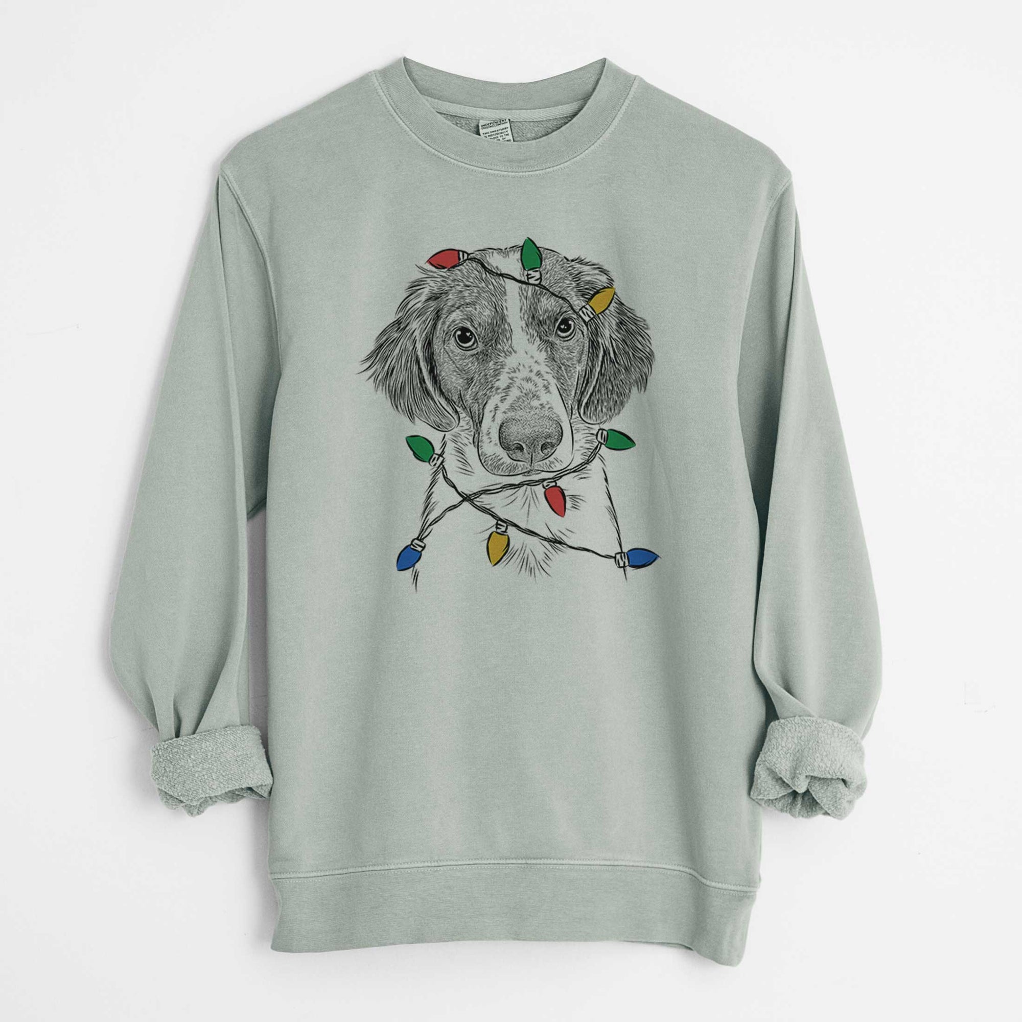 Christmas Lights Holly the Brittany Spaniel - Unisex Pigment Dyed Crew Sweatshirt