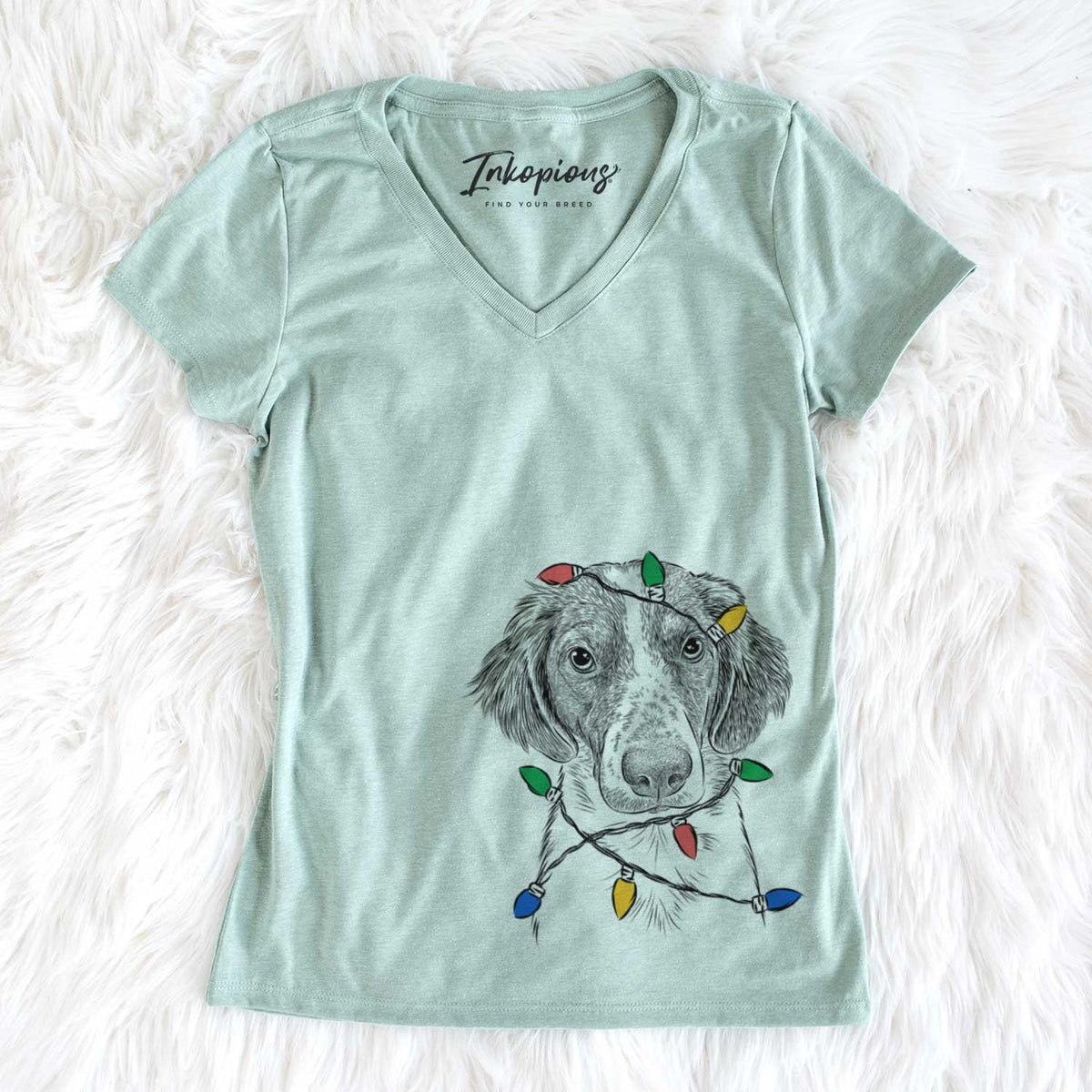 Christmas Lights Holly the Brittany Spaniel - Women&#39;s V-neck Shirt