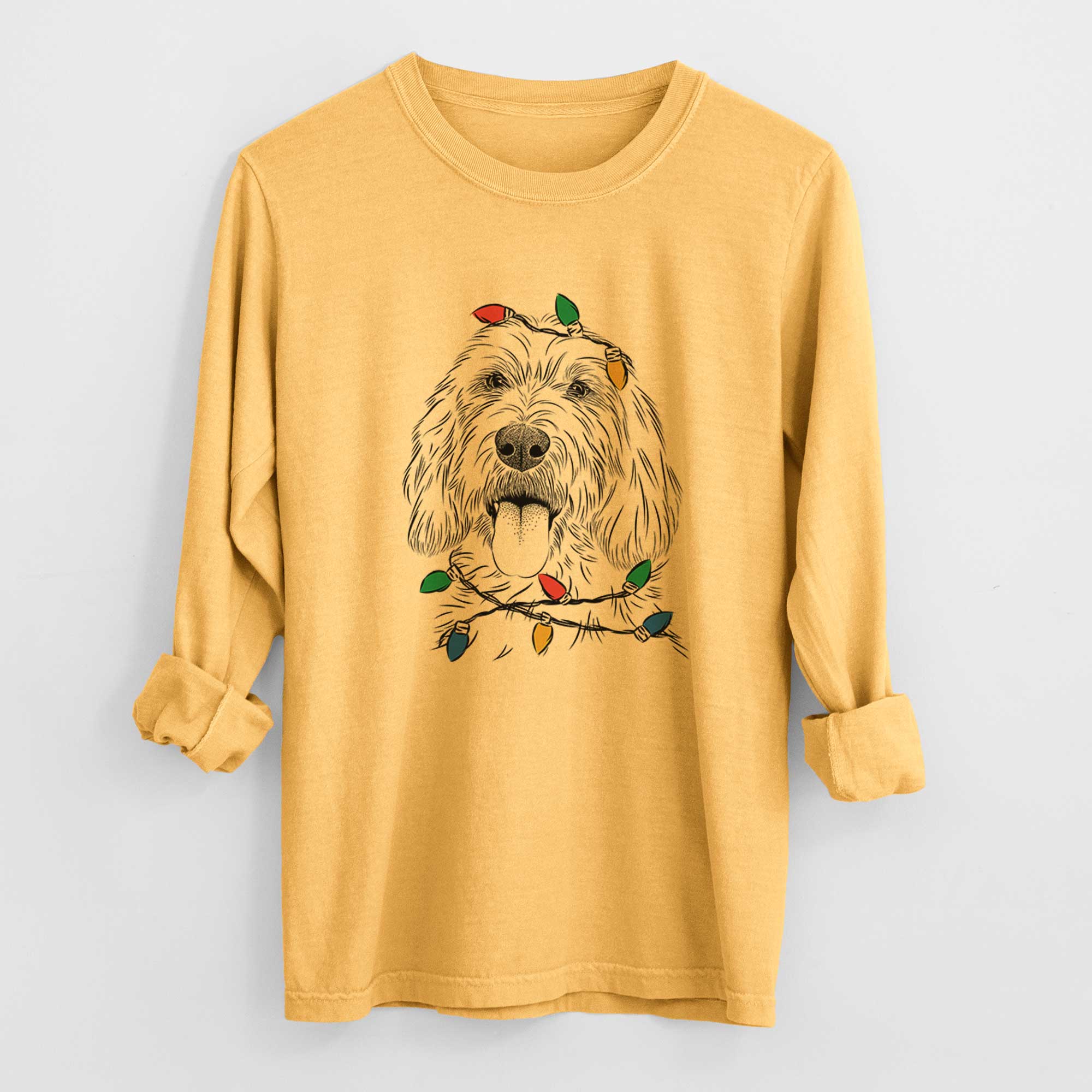 Christmas Lights Homer the Grand Basset Griffon Vendeen - Heavyweight 100% Cotton Long Sleeve