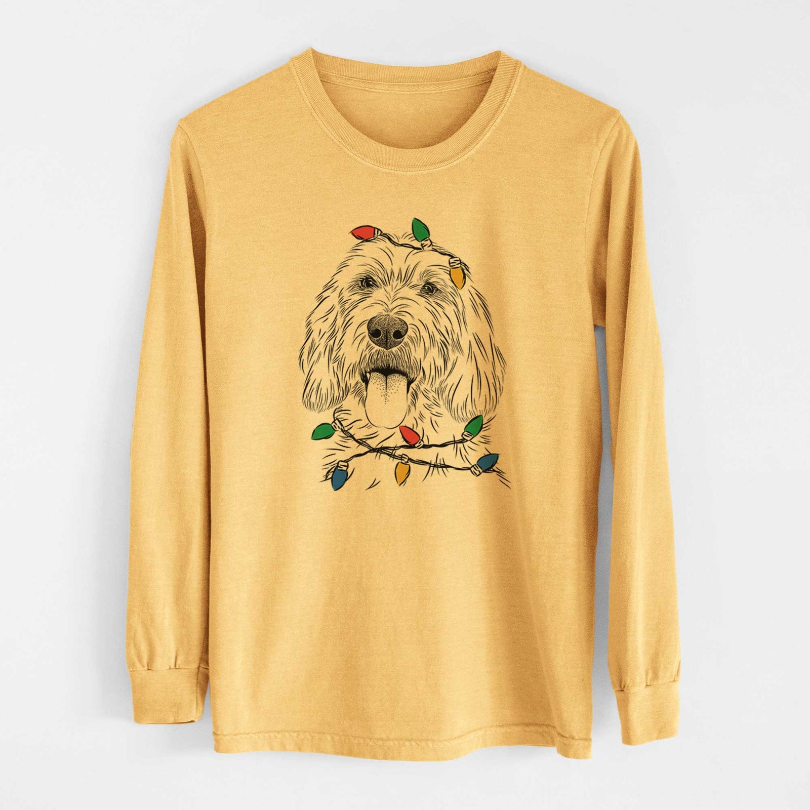 Christmas Lights Homer the Grand Basset Griffon Vendeen - Heavyweight 100% Cotton Long Sleeve