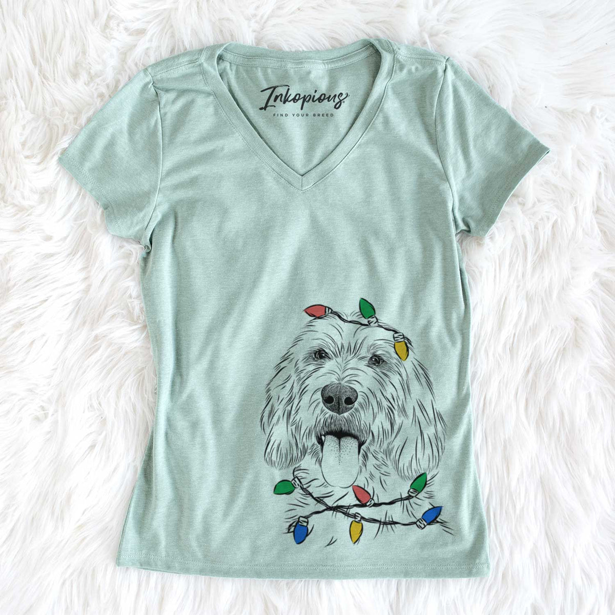 Christmas Lights Homer the Grand Basset Griffon Vendeen - Women&#39;s V-neck Shirt