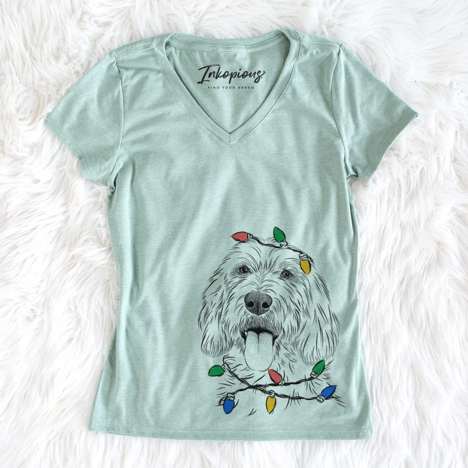 Christmas Lights Homer the Grand Basset Griffon Vendeen - Women's V-neck Shirt