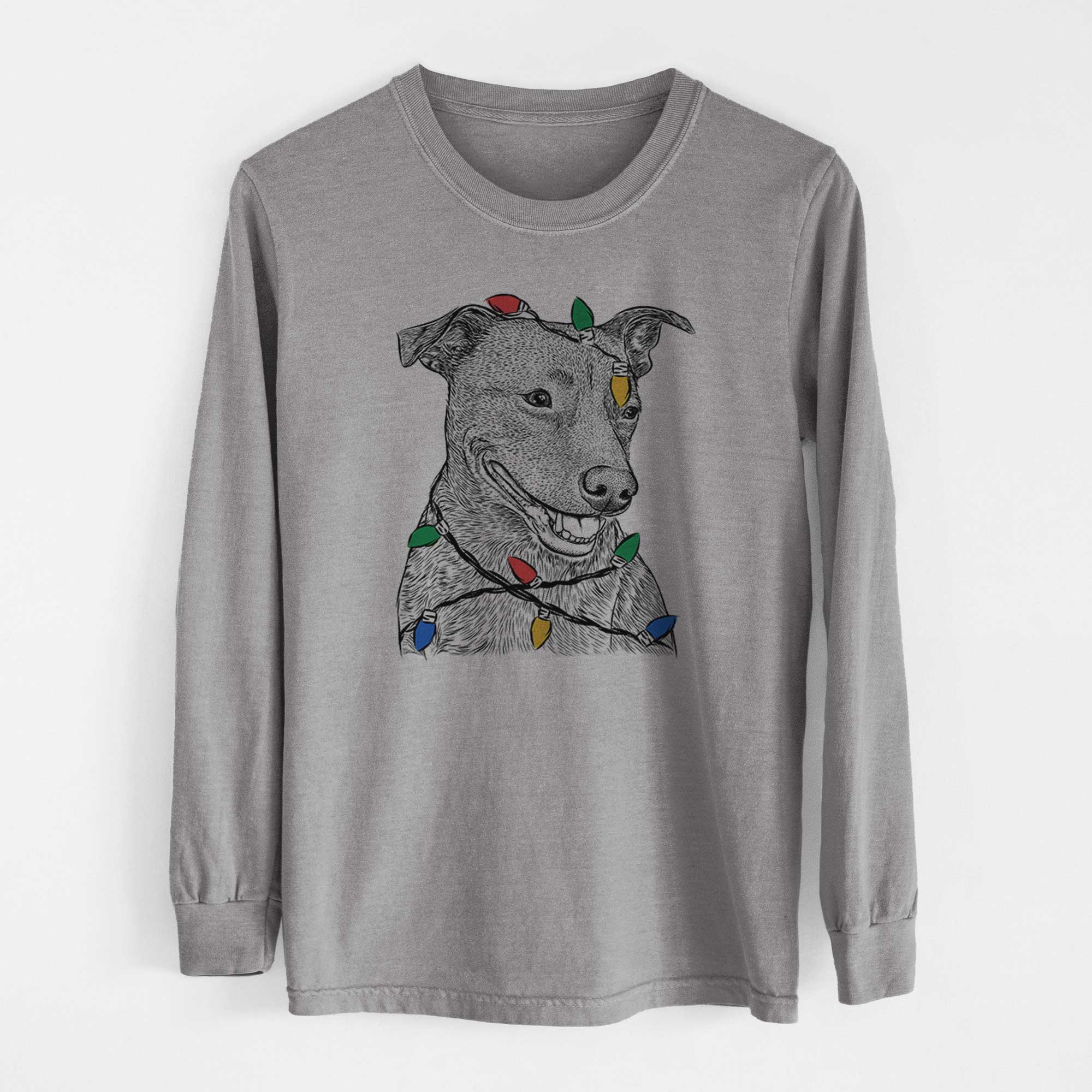 Christmas Lights Honey the Lab Pit Mix - Heavyweight 100% Cotton Long Sleeve