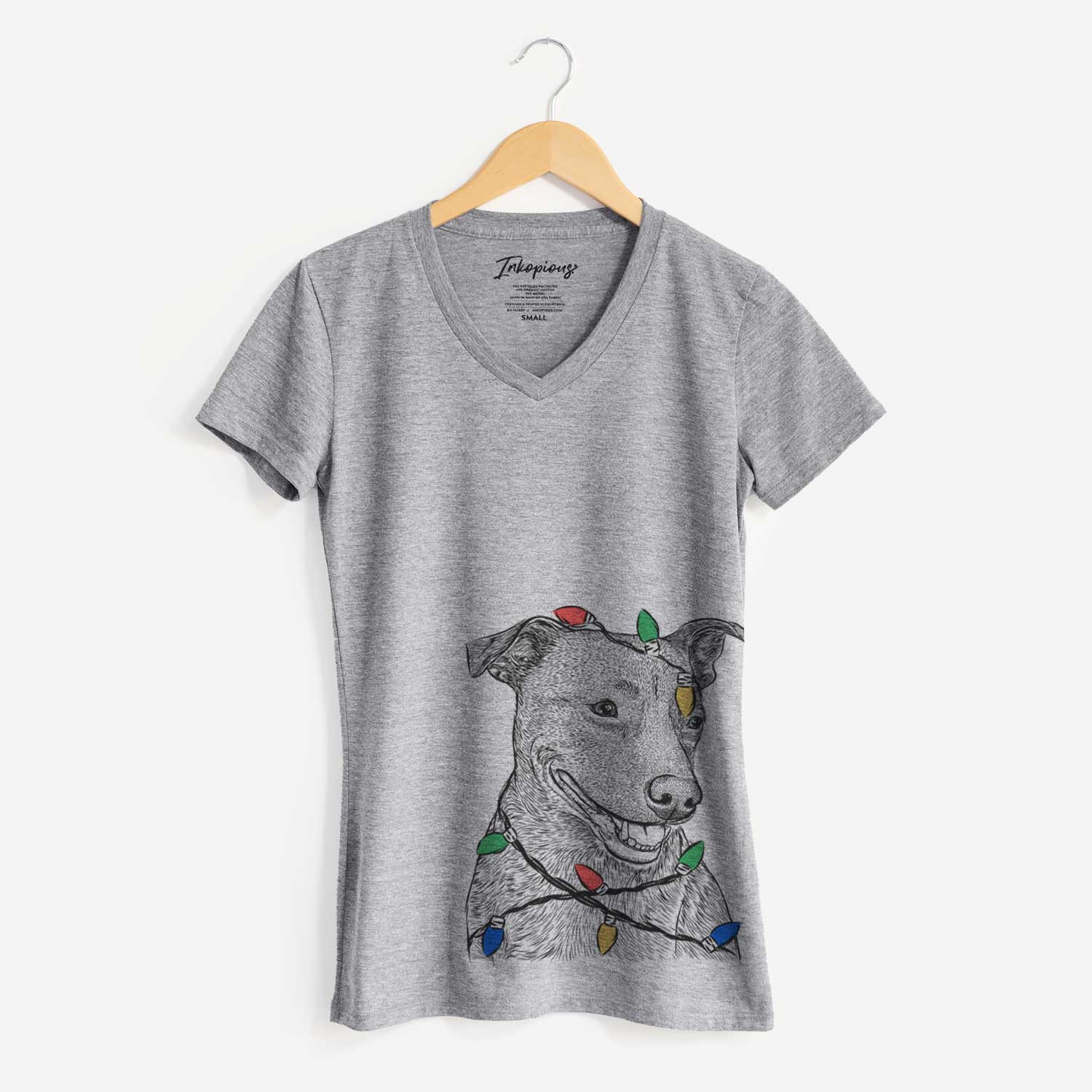 Christmas Lights Honey the Lab Pit Mix - Women's V-neck Shirt