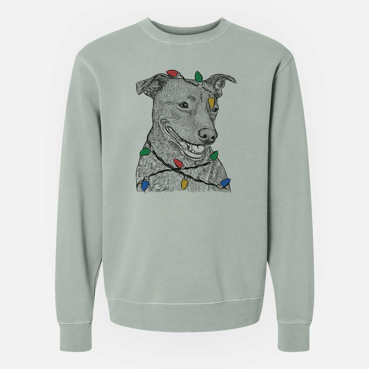 Christmas Lights Honey the Lab Pit Mix - Unisex Pigment Dyed Crew Sweatshirt