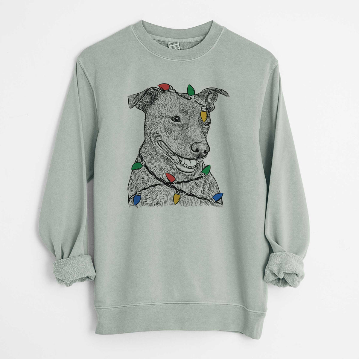 Christmas Lights Honey the Lab Pit Mix - Unisex Pigment Dyed Crew Sweatshirt