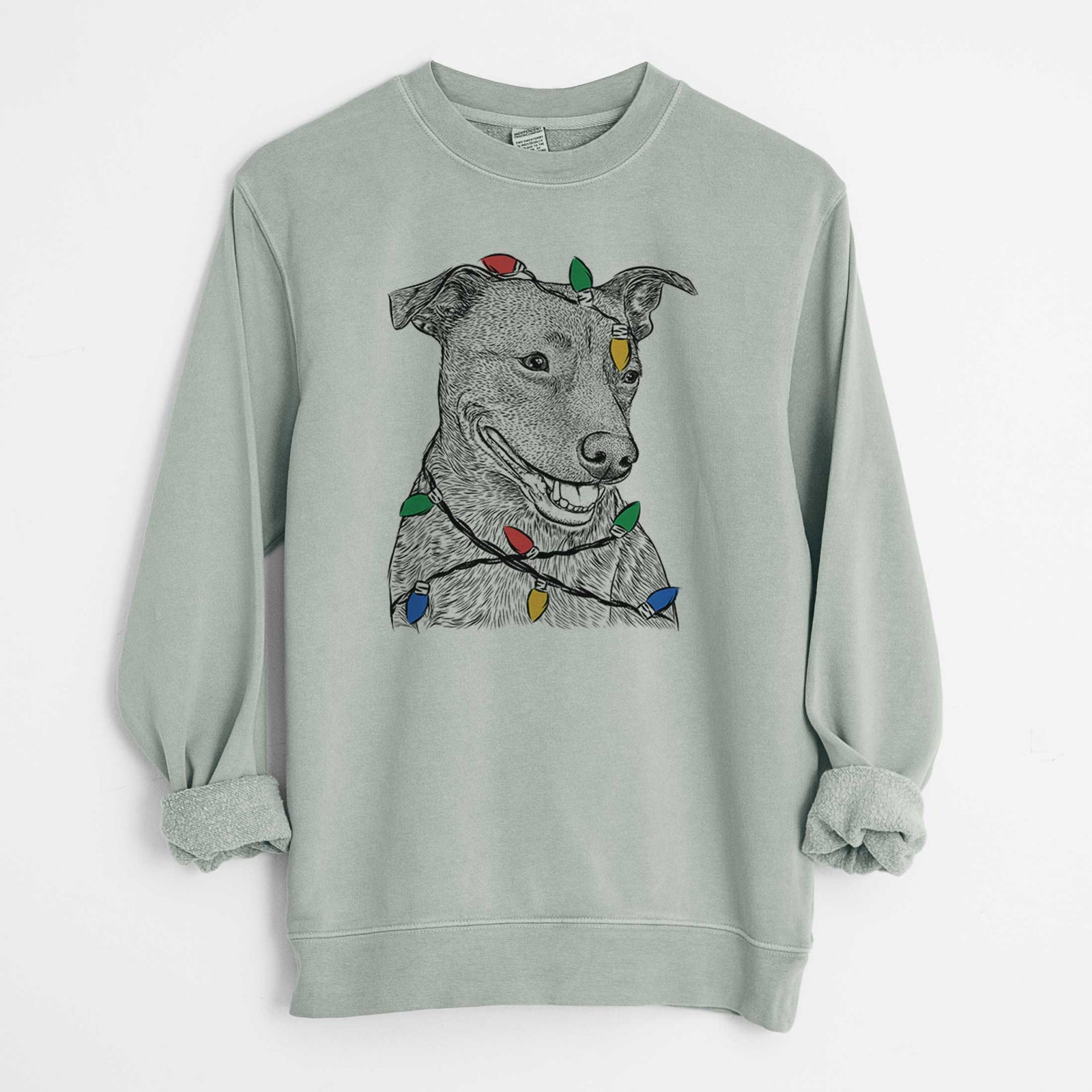 Christmas Lights Honey the Lab Pit Mix - Unisex Pigment Dyed Crew Sweatshirt