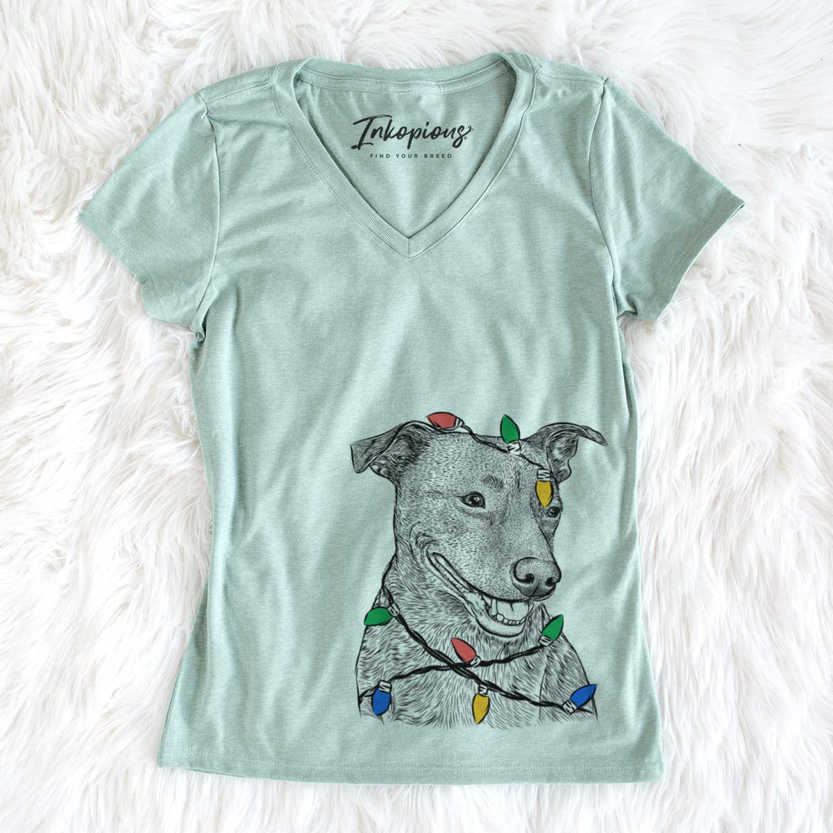 Christmas Lights Honey the Lab Pit Mix - Women&#39;s V-neck Shirt