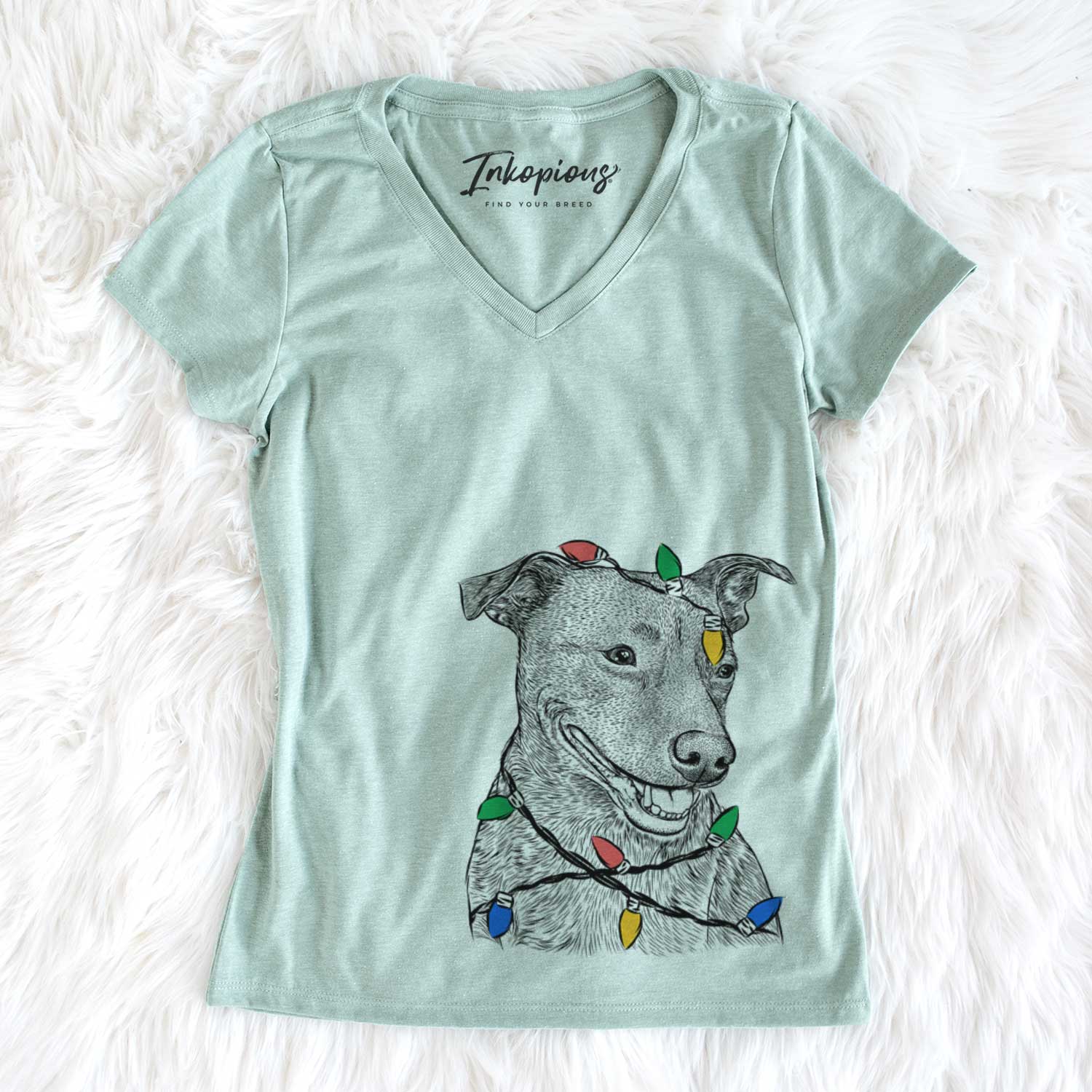 Christmas Lights Honey the Lab Pit Mix - Women's V-neck Shirt