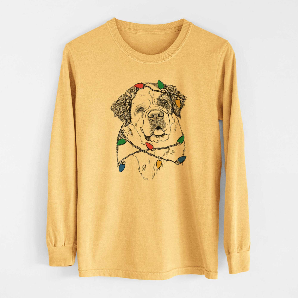 Christmas Lights Hook the Saint Bernard - Heavyweight 100% Cotton Long Sleeve