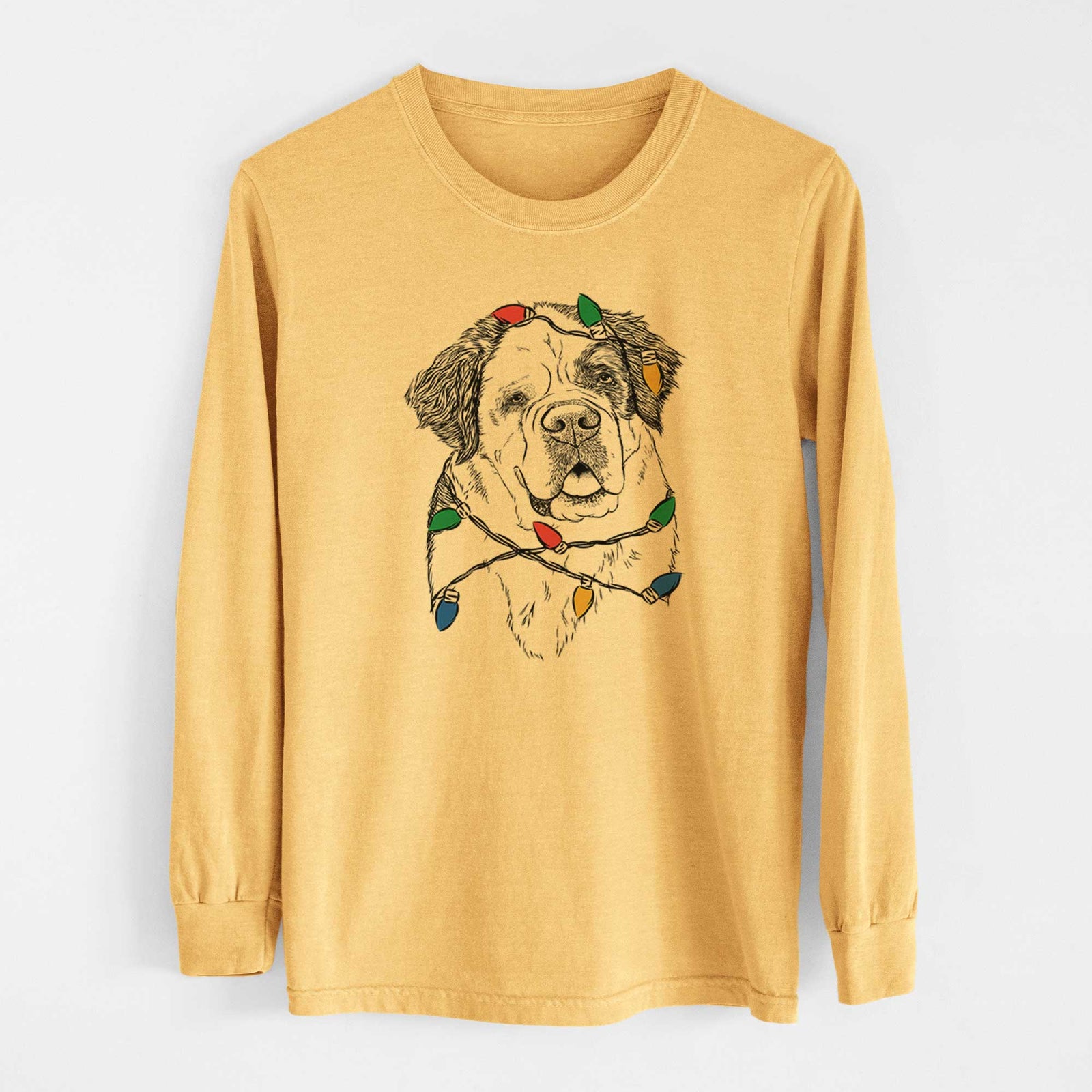 Christmas Lights Hook the Saint Bernard - Heavyweight 100% Cotton Long Sleeve