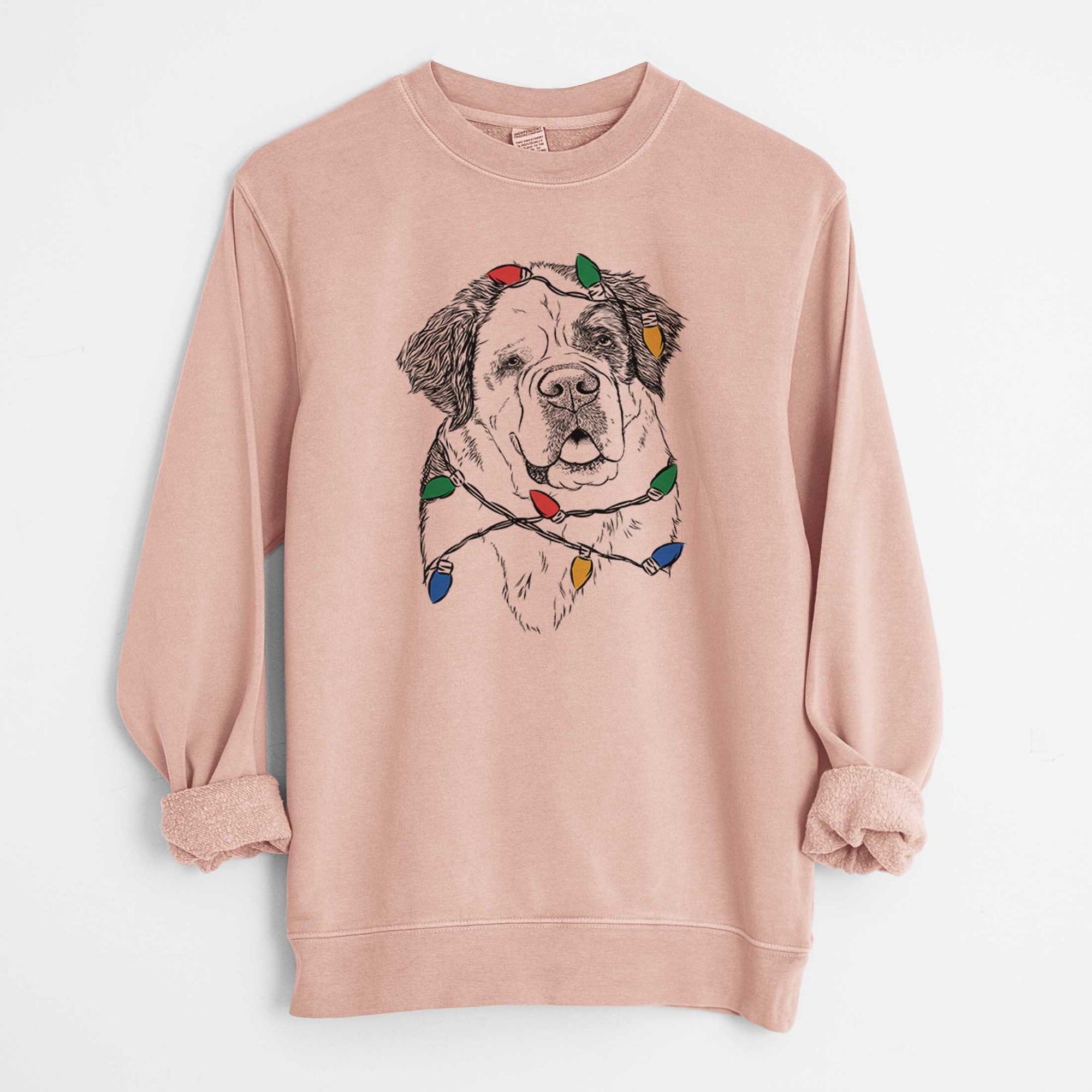 Christmas Lights Hook the Saint Bernard - Unisex Pigment Dyed Crew Sweatshirt