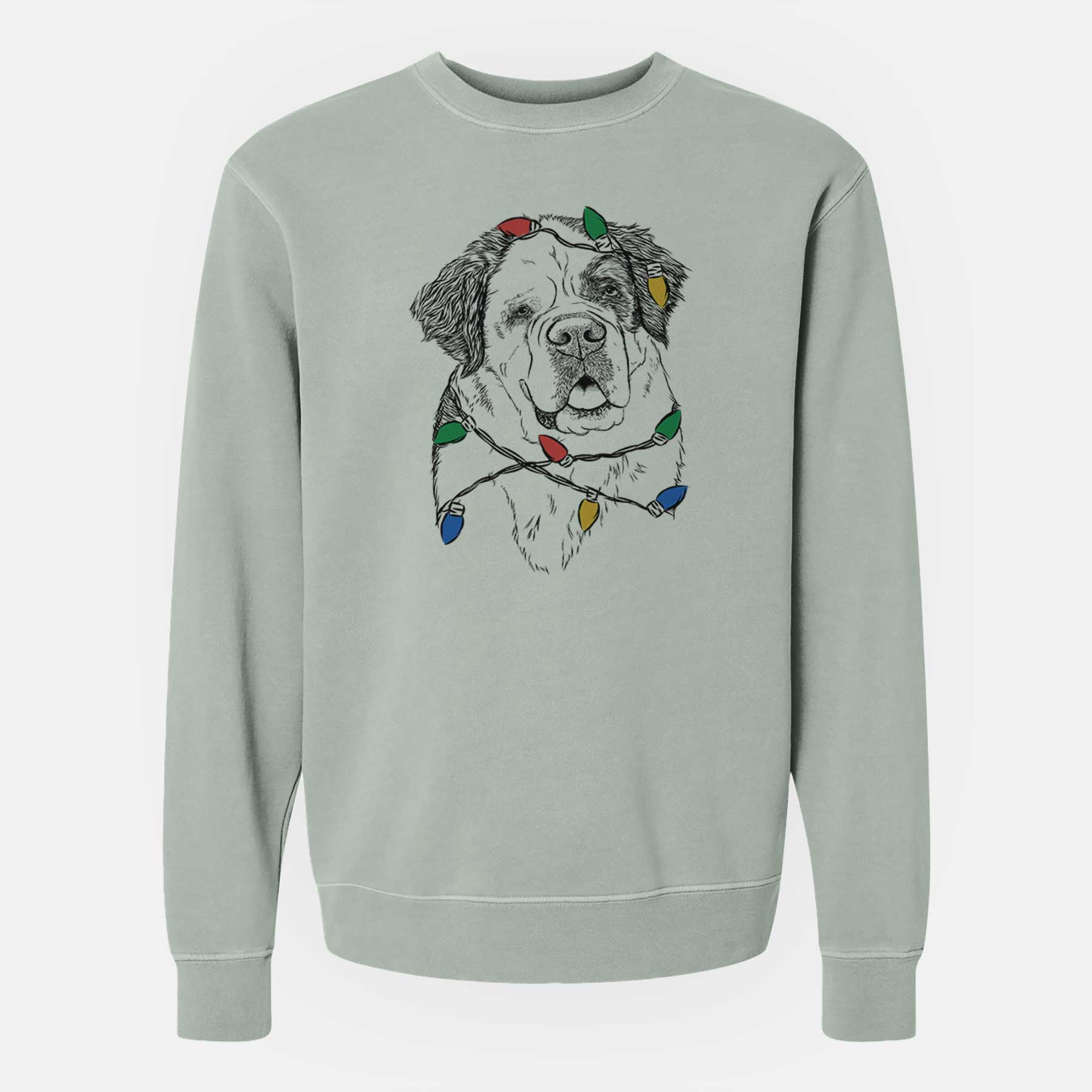 Christmas Lights Hook the Saint Bernard - Unisex Pigment Dyed Crew Sweatshirt