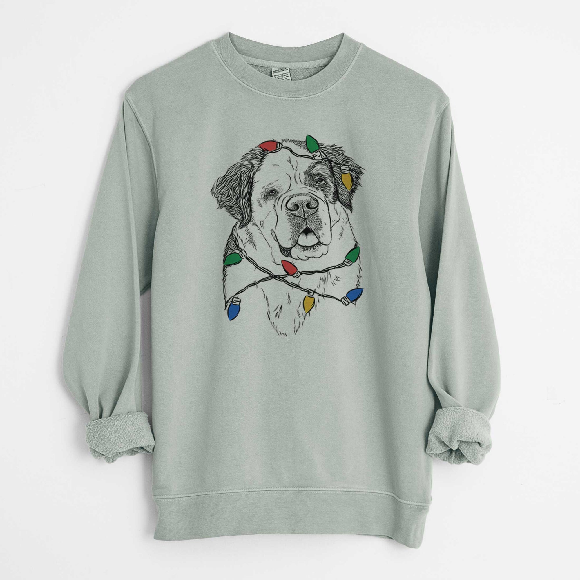 Christmas Lights Hook the Saint Bernard - Unisex Pigment Dyed Crew Sweatshirt